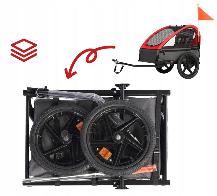 Folding trailer for 2 children, five-point belts, load capacity 40kg Number of seats not applicable