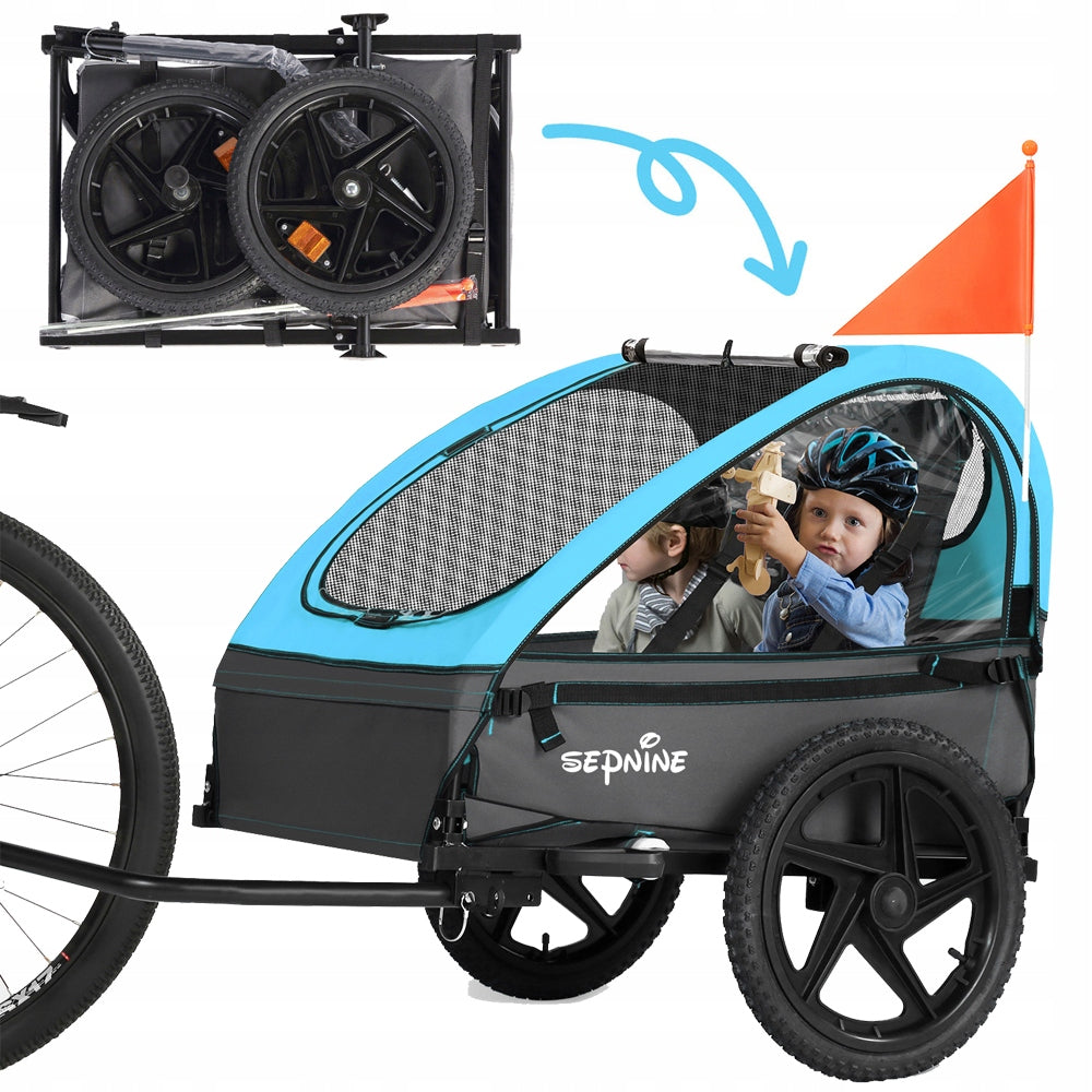 Folding trailer for 2 children, load capacity 40kg five-point belts, Number of seats 2