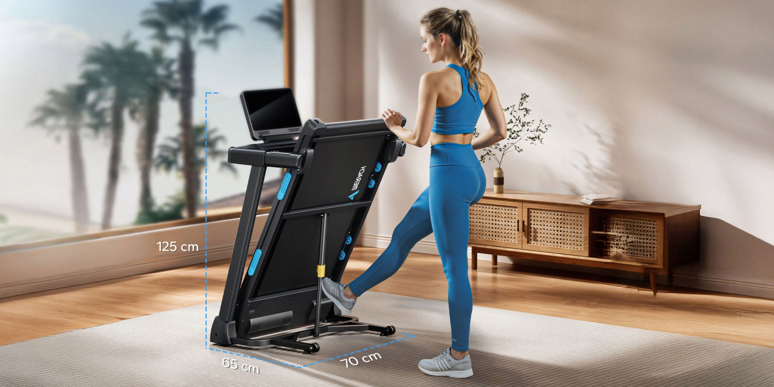 Folding treadmill, electric slope 15%, 0,8-12 km/h, Bluetooth Packaging status original