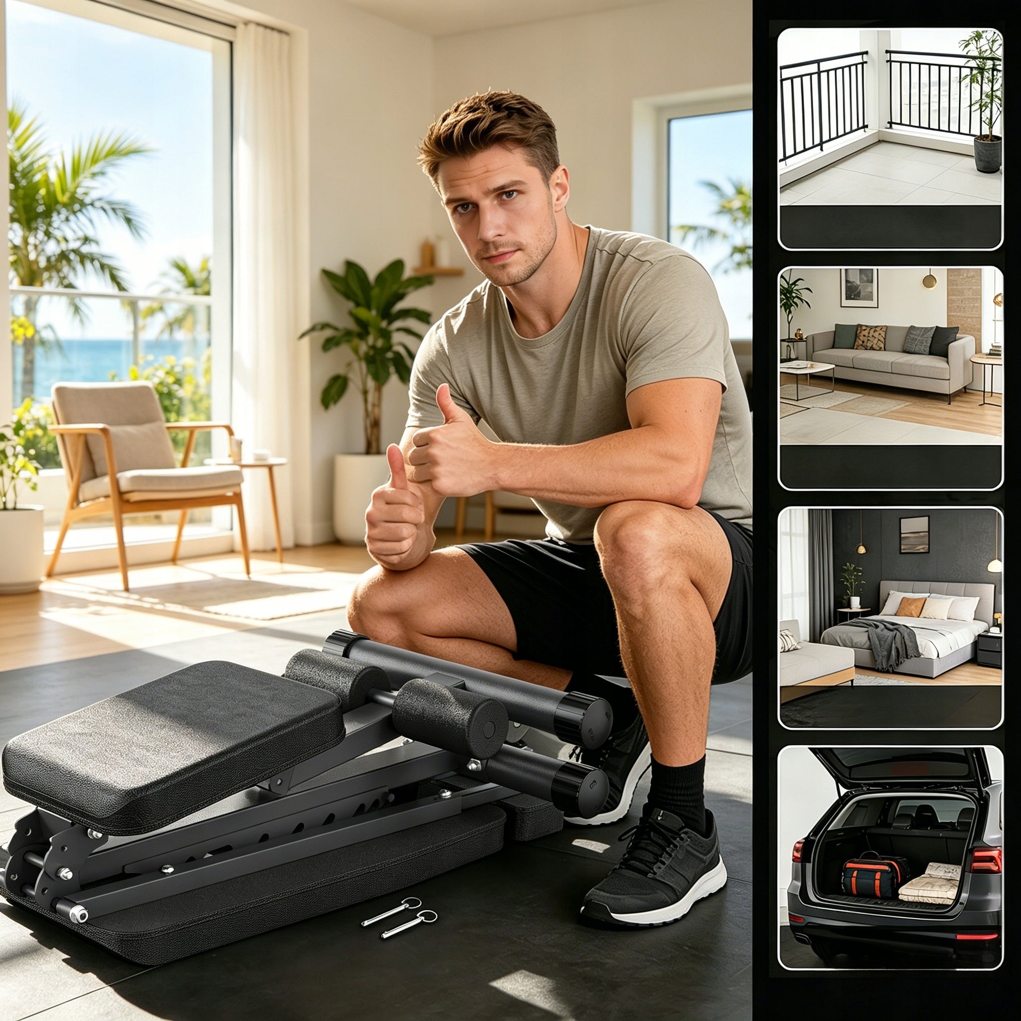 Folding weight bench, load capacity 500 kg, 10 levels of adjustment For for biceps muscle for crunches for back for chest muscles for leg muscles for triceps muscle for barbell multifunctional