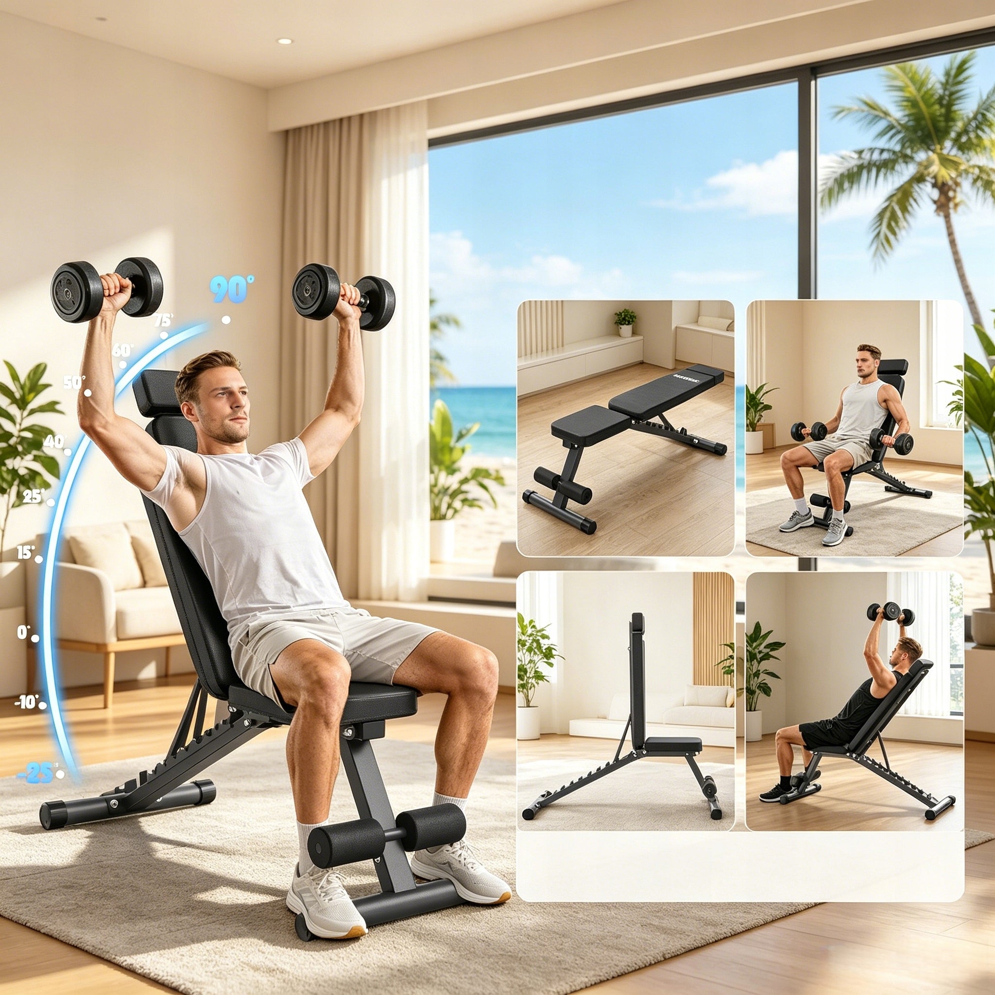 Folding weight bench, load capacity 500 kg, 10 levels of adjustment Manufacturer code 6976909986186