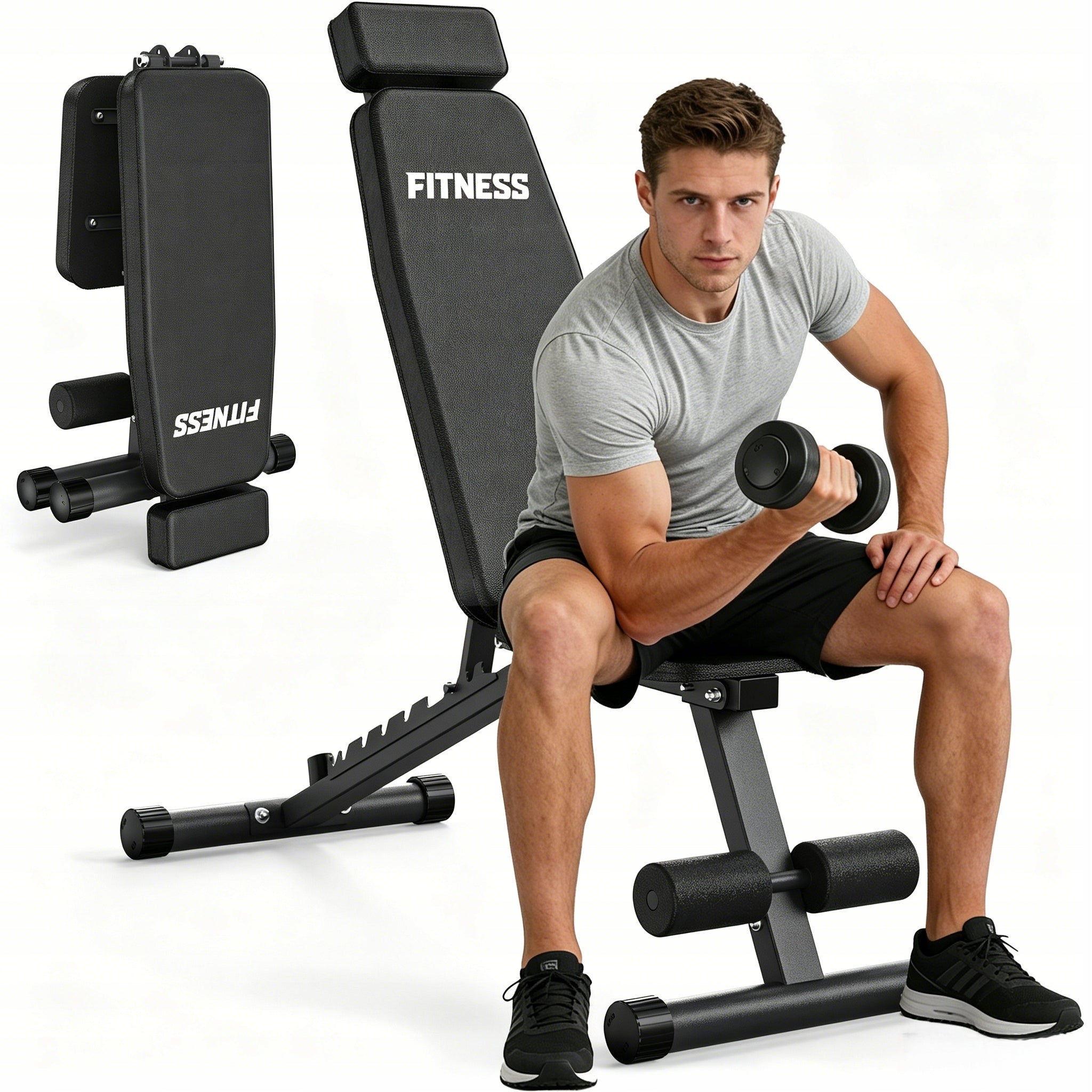Folding weight bench, load capacity 500 kg, 10 levels of adjustment