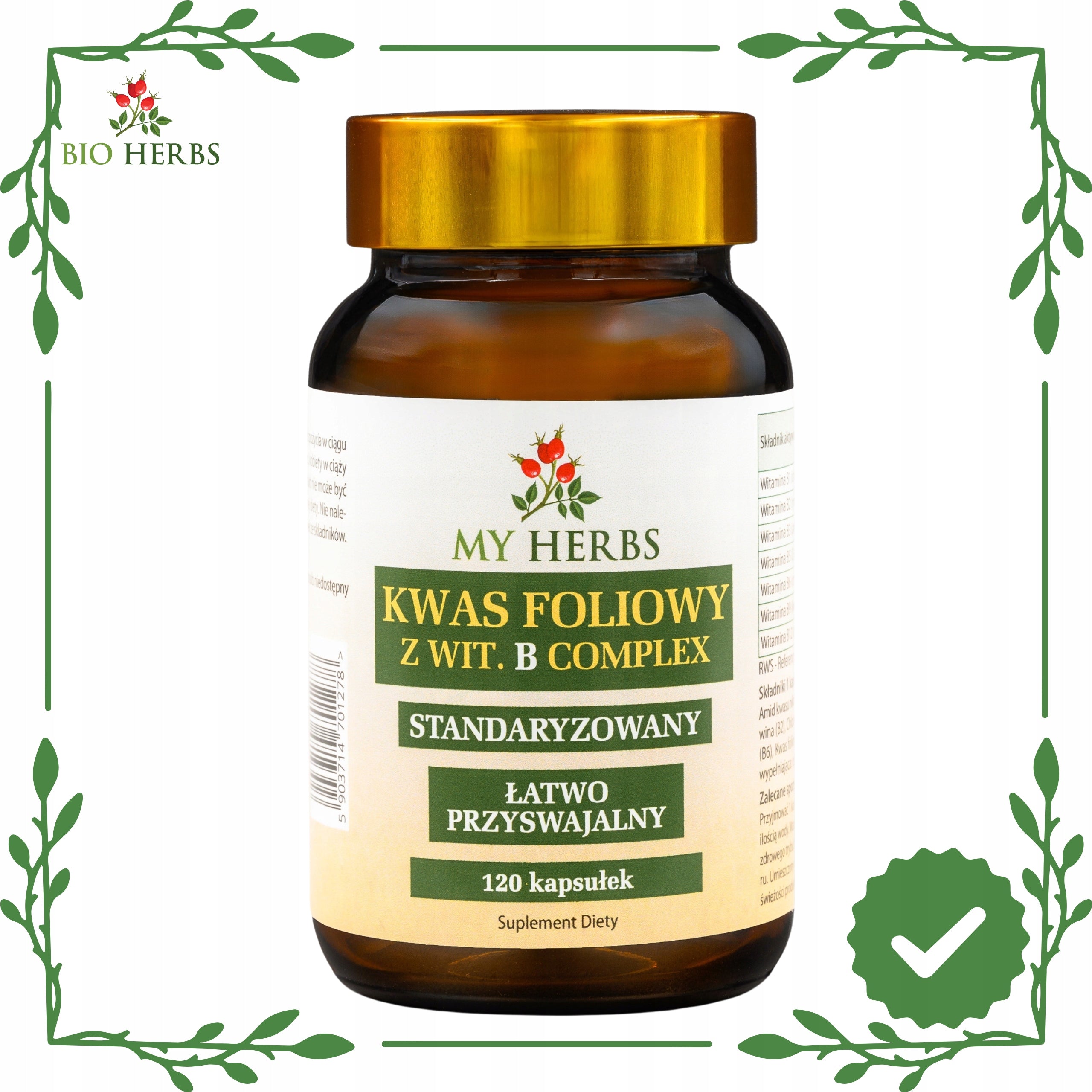 Folic Acid 600µg 300% with Wit. B Complex 120 kaps. pregnancy nervous system Medical device no