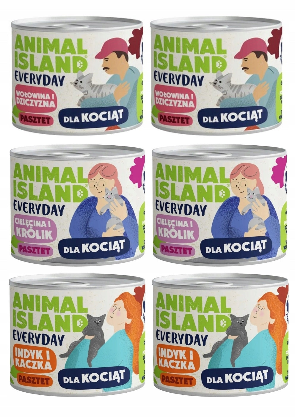 Food Animal Island EVERYDAY for KITTENS Set of 6 x 185g MIX OF FLAVORS Grain Free