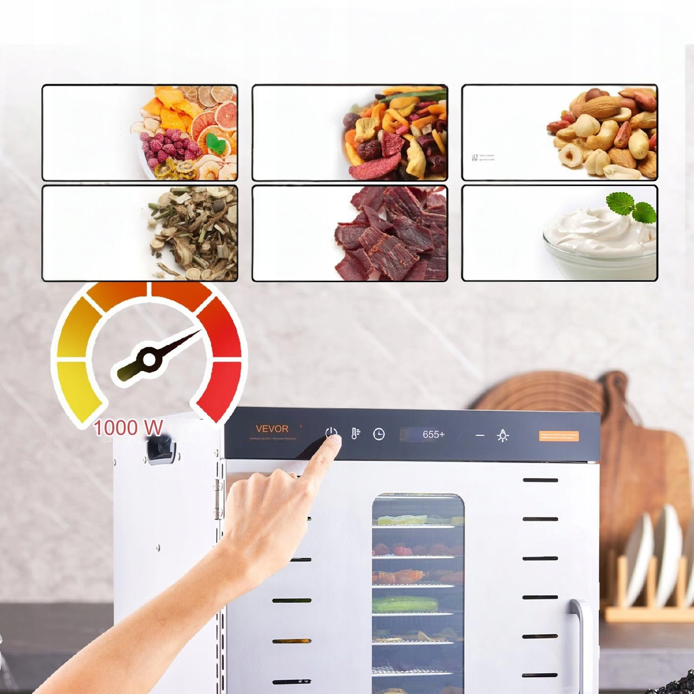 Food Dryer for Food Mushrooms for Herb Fruit 1000W Dominant color silver/gray