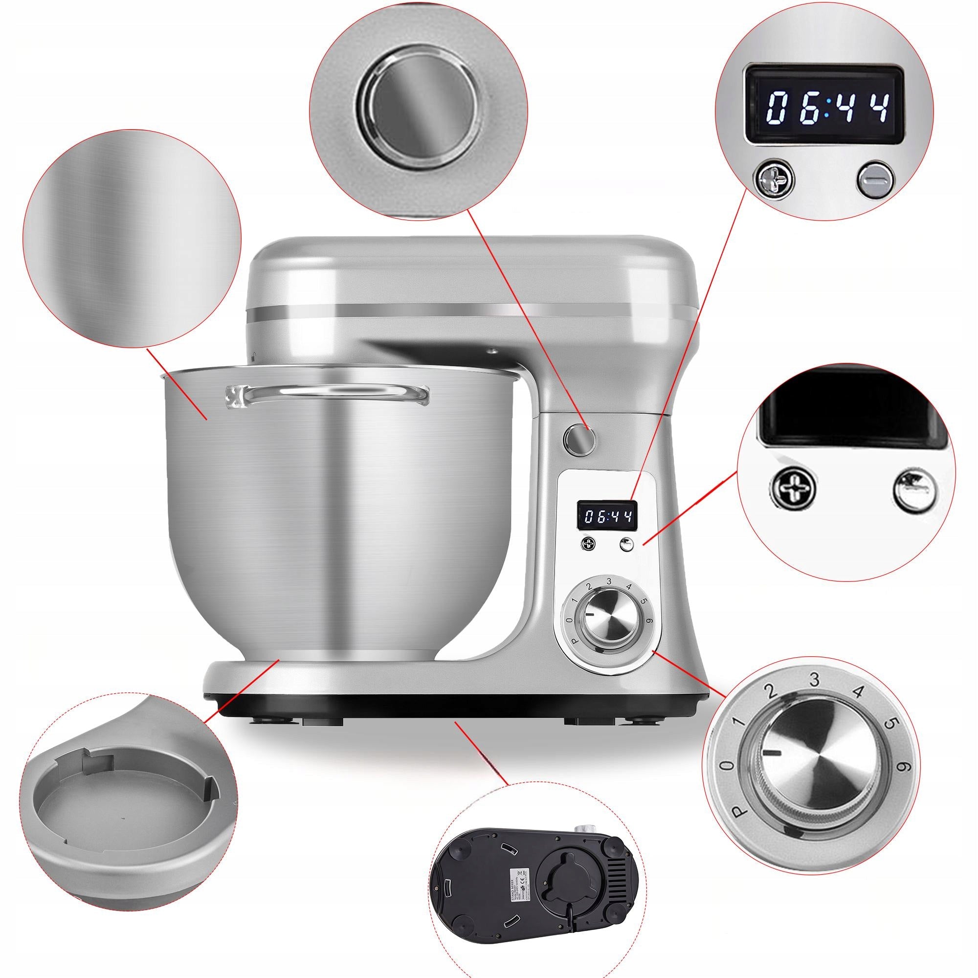 Food Processor BioloMix BM601 Quiet Silver Power 1200W Bowl 6L Steel Brand Biolomix