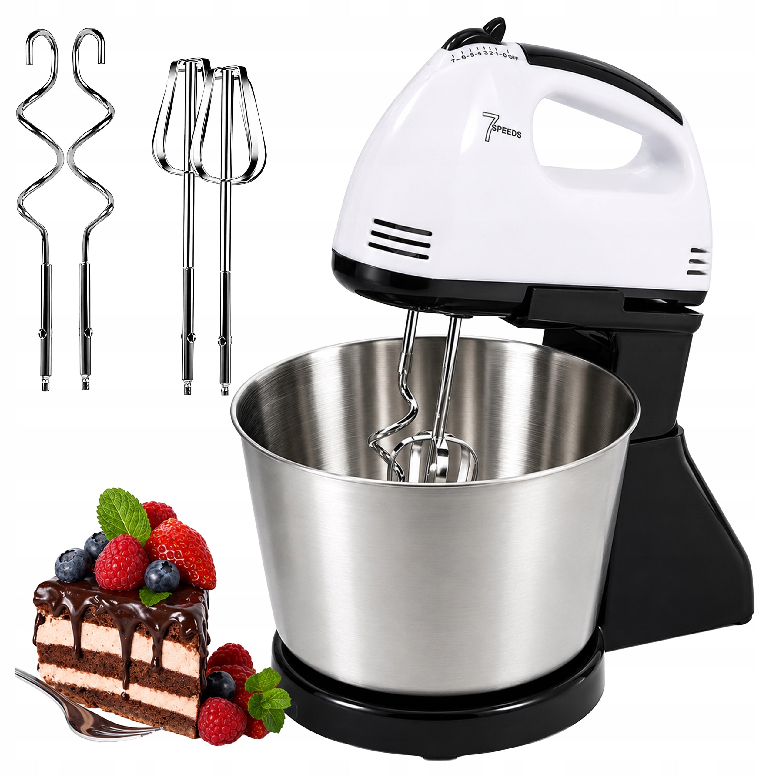 Food Processor Hand Mixer Powerful with Steel Bowl 7 Speeds 100W Tips Manufacturer code OZ-2485+WLEP FIRMOWY