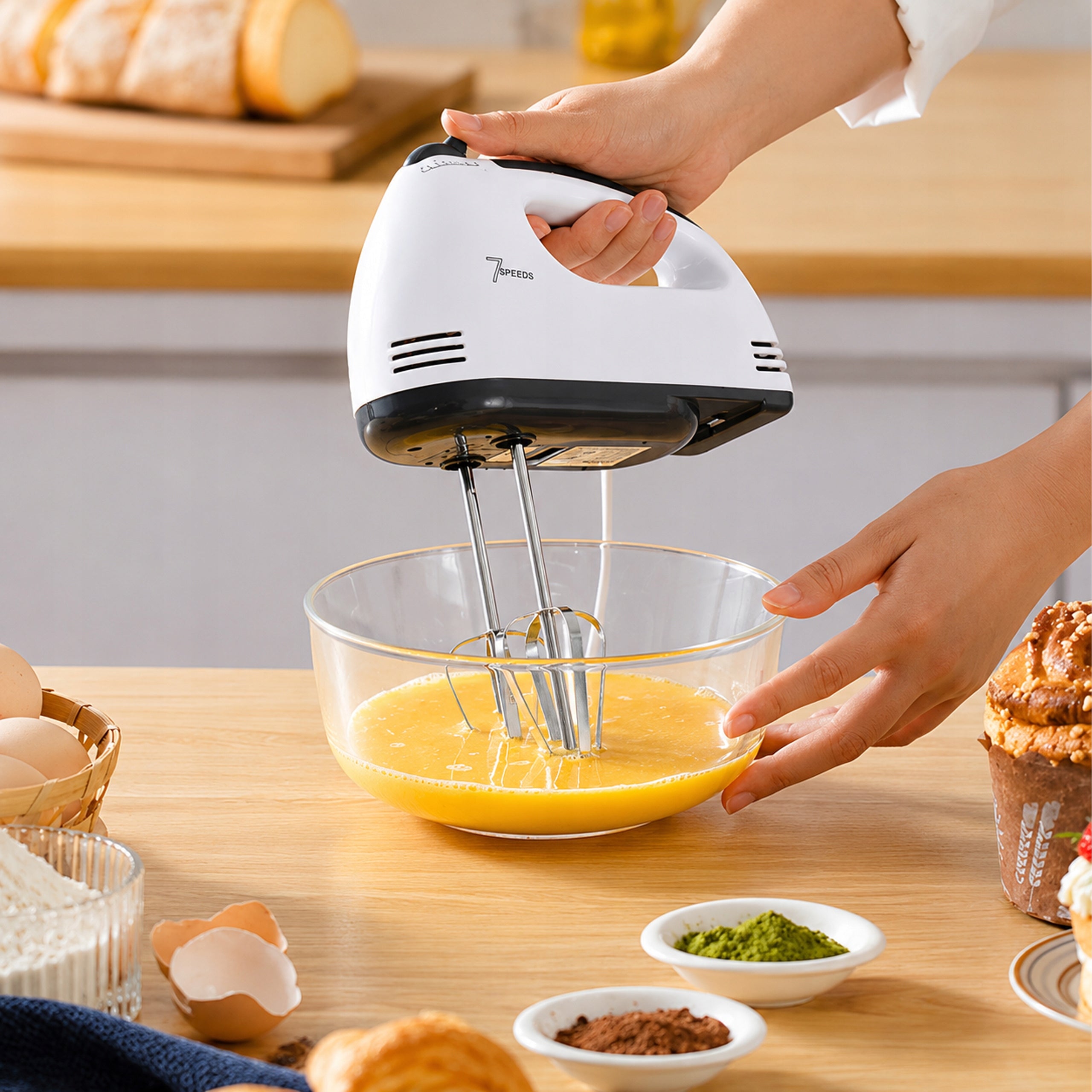 Food Processor Hand Mixer Powerful with Steel Bowl 7 Speeds 100W Tips Packaging status original