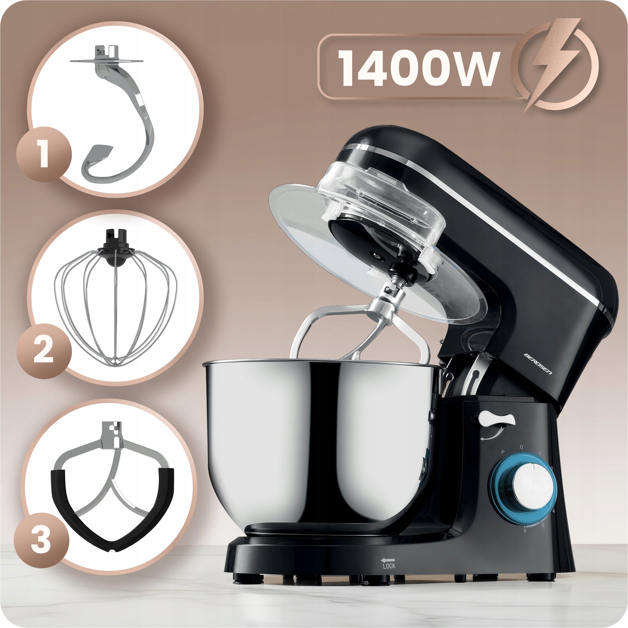 Food Processor Planetary Mixer 3in1 Stainless Steel 6l Berdsen 1400W Manufacturer code 375600