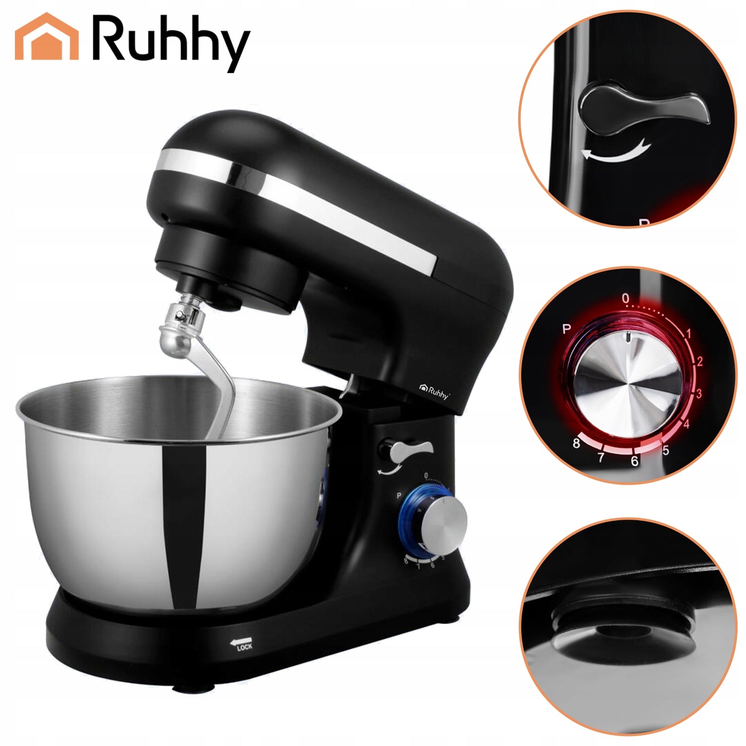 Food Processor Planetary Mixer Multifunctional Black Bowl 4,5l Set Manufacturer code Robot kuchenny planetarny 1700W Ruhhy