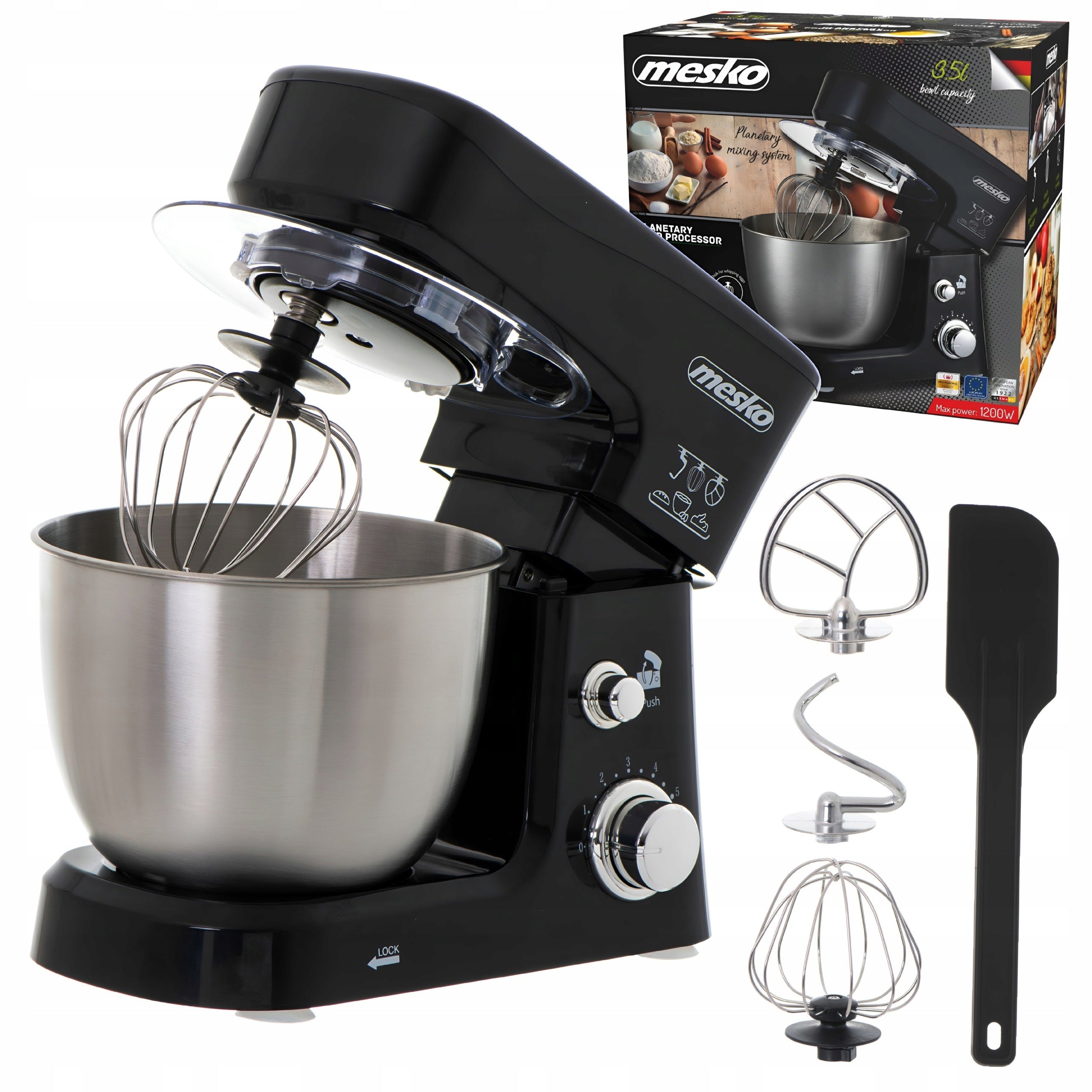 Food Processor Planetary Mixer Strong 1200W Bowl Steel 3,5L 3 Stirrers