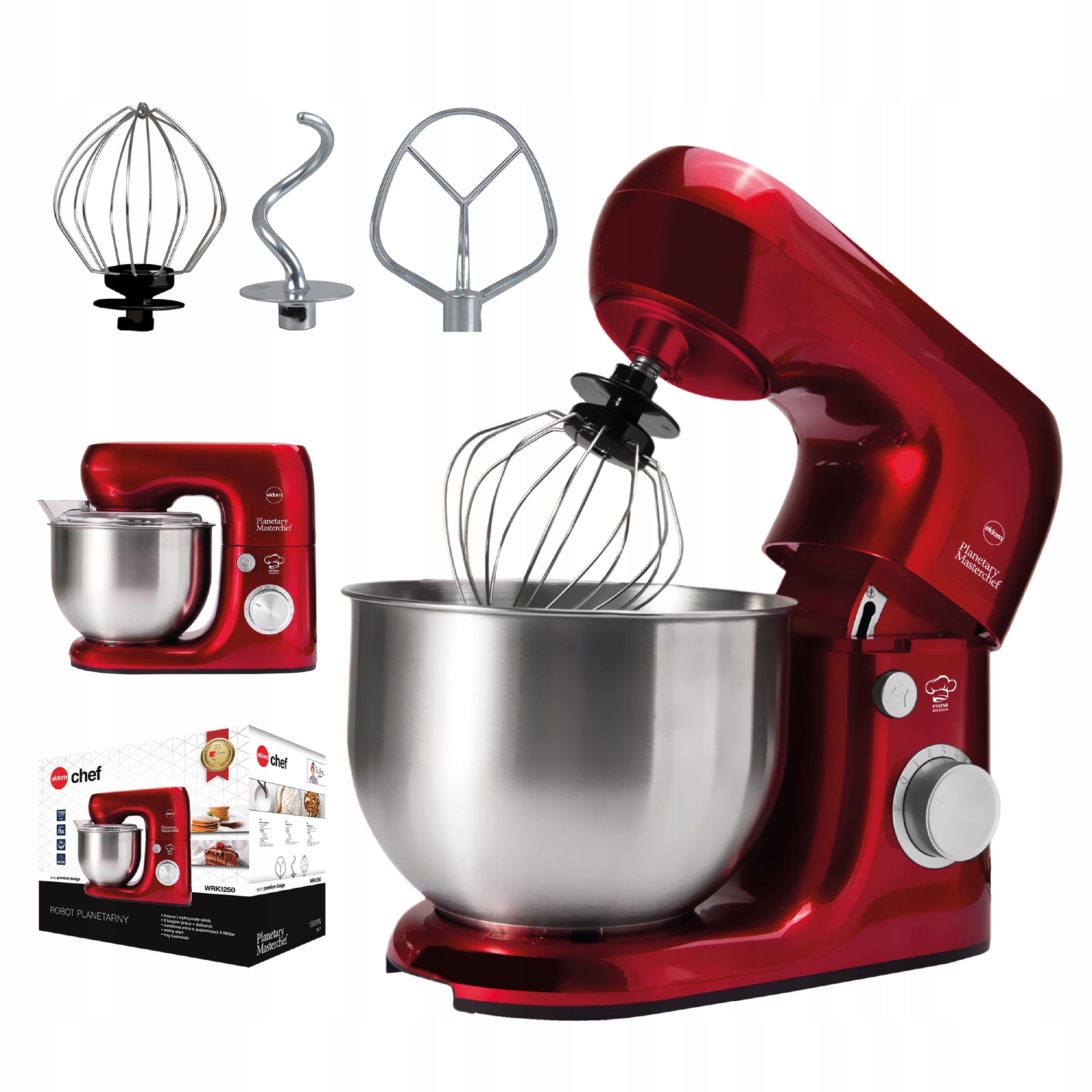 Food Processor Planetary Mixer with Bowl 5L Eldom WRK1250 1500W red