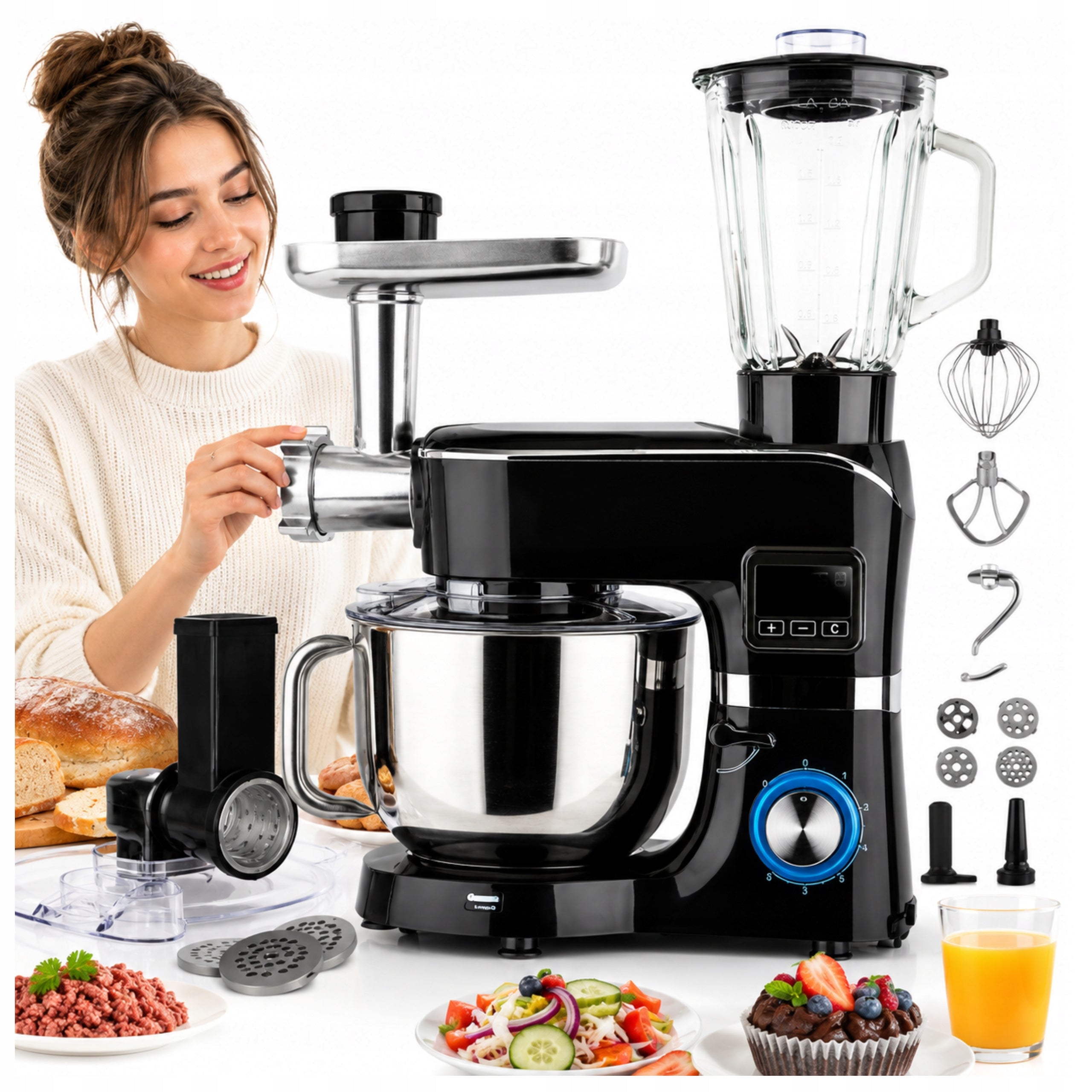 Food Processor Planetary Robot with Heated Bowl and Blender 2000W black
