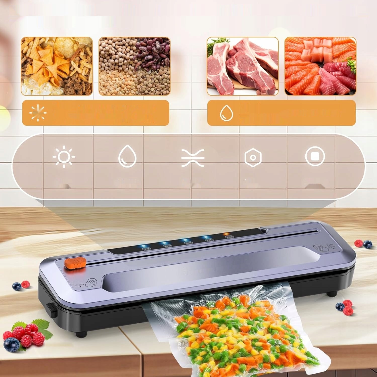 Food Vacuum Welding Machine, 5 Modes, 15 Bags and Built-in Knife 7715