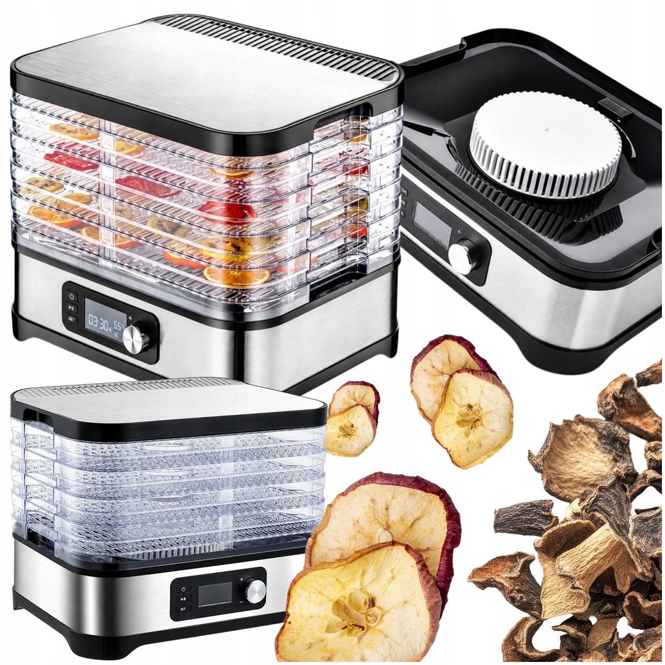 Food dryer for mushrooms fruit vegetables capacious timer 5 LCD shelves