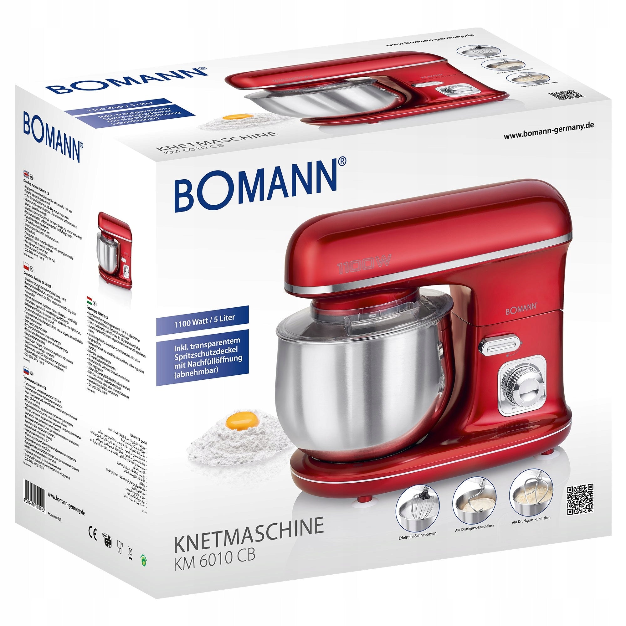 Food processor Bomann KM6010CB 1100 W red Power rating 1100 W