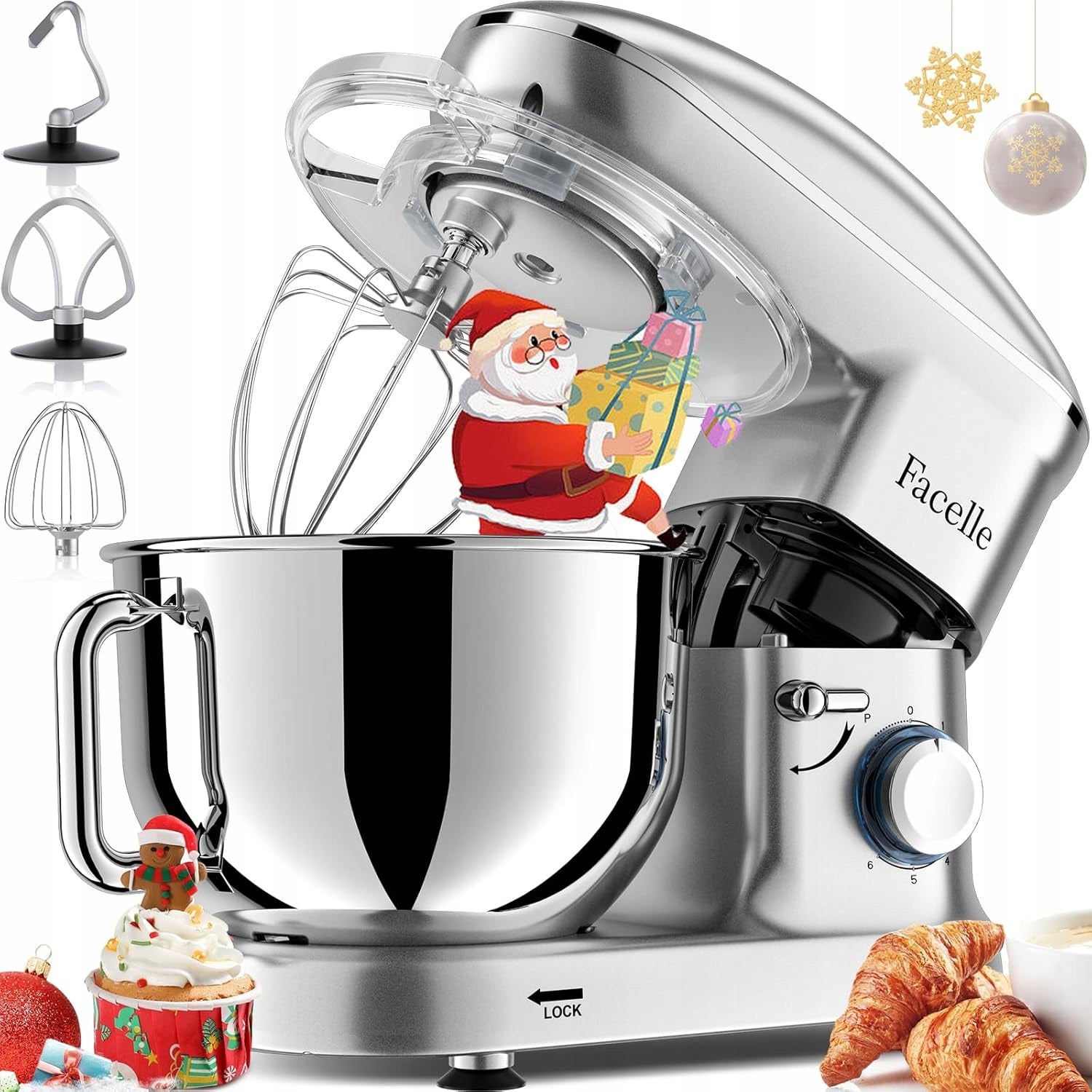 Food processor Facelle 1500 W 6,5 L steel bowl with Pulse function and hooks Brand Facelle