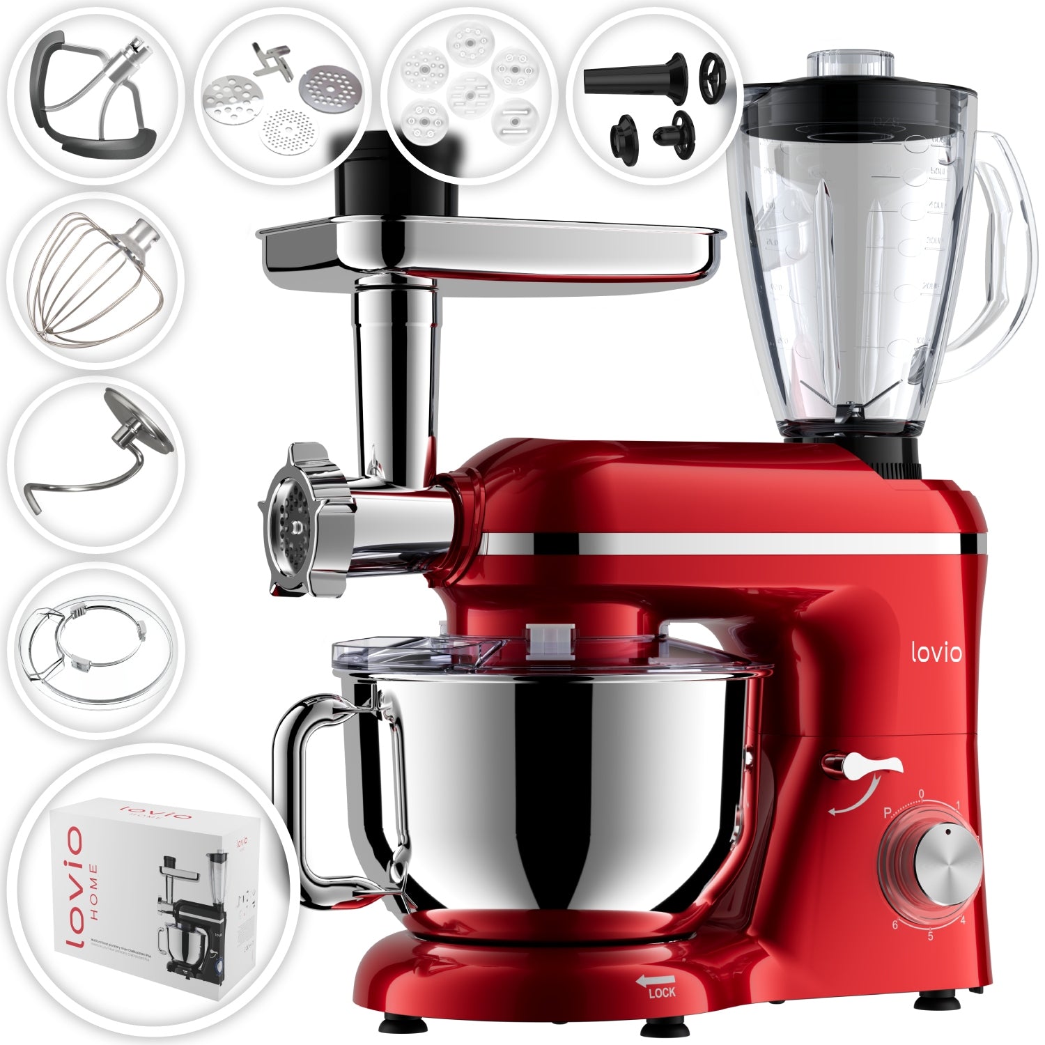 Food processor Lovio red 1900 W 6,2 l with grinding function Manufacturer code Mikser planetarny Robot kuchenny LVSTM02PRD