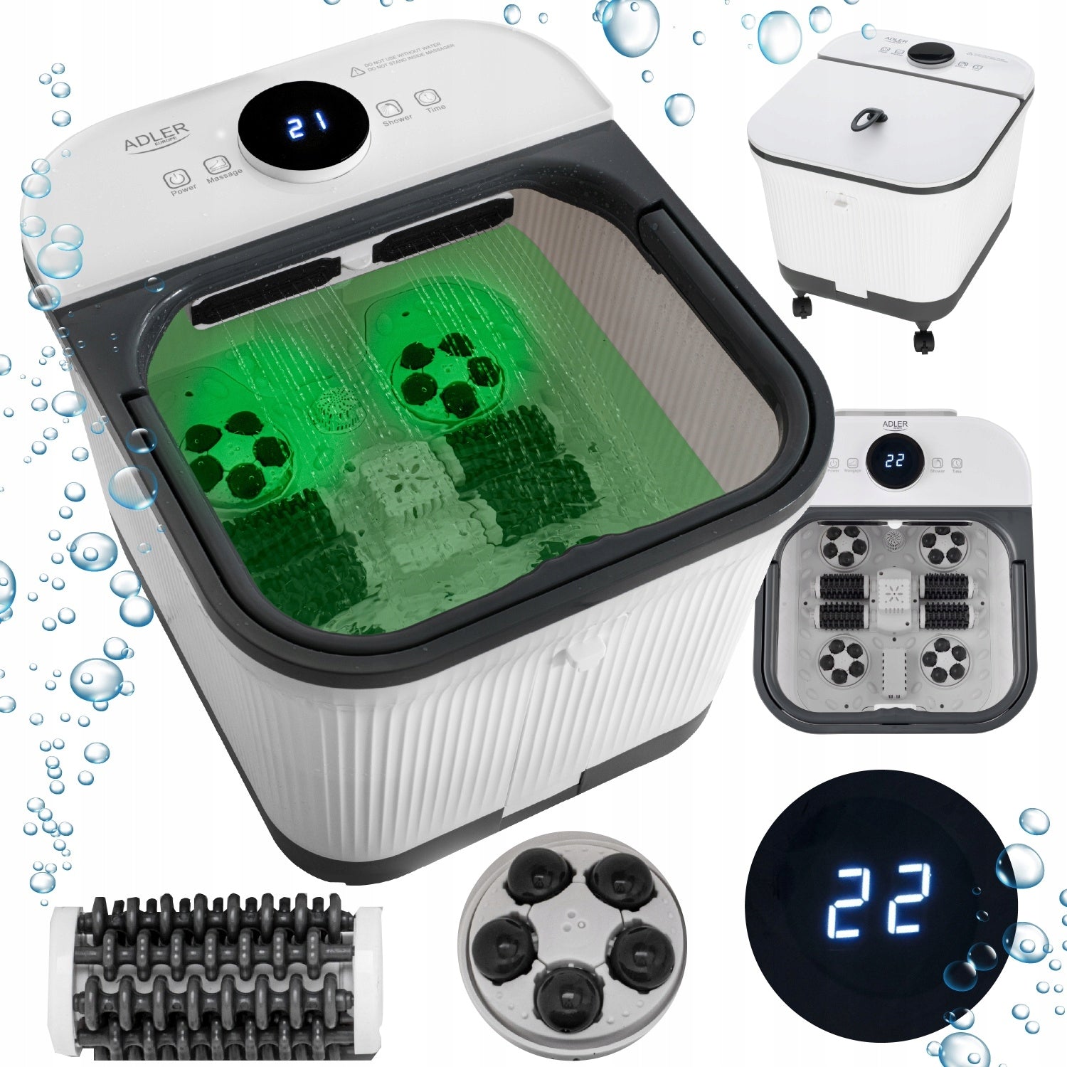 Foot MASSAGER Water Hydromassager 500W HEATING Vibration LED Bubbles