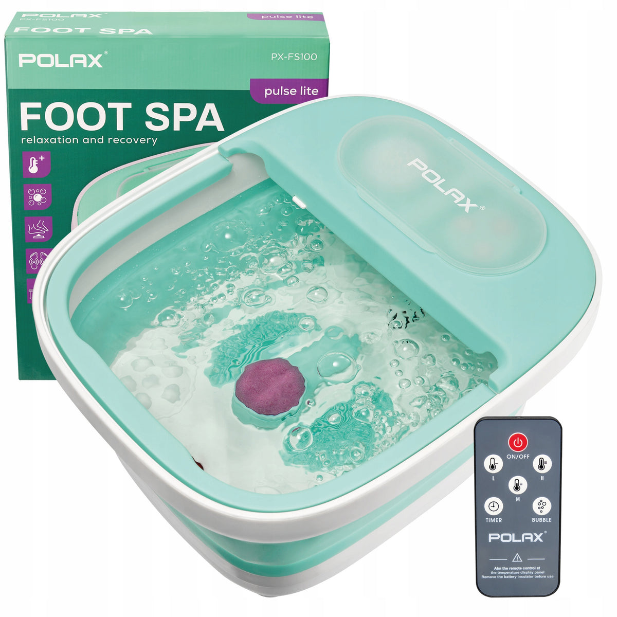 Foot bath water massager Polax green LED remote control heating 500W