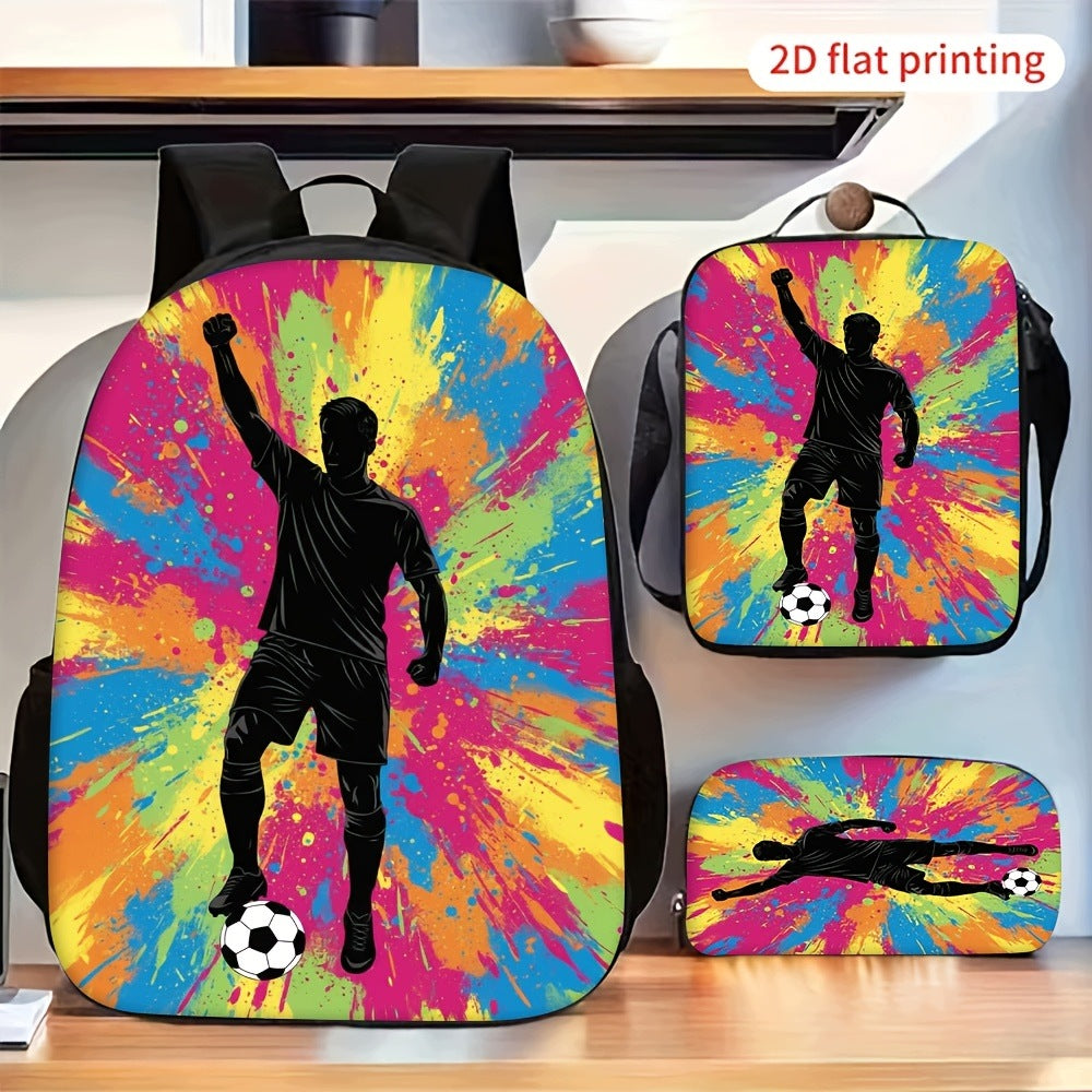 Football Player Print Backpack Set with Lunch Bag Straps