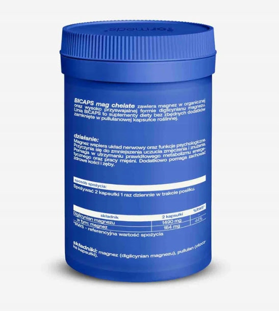 ForMeds BICAPS Diglycinate MAGNESIUM CHELATED 60 kaps MUSCLES NERVES SPASMS Manufacturer code układ nerwowy stres zmęczenie energia pamięć
