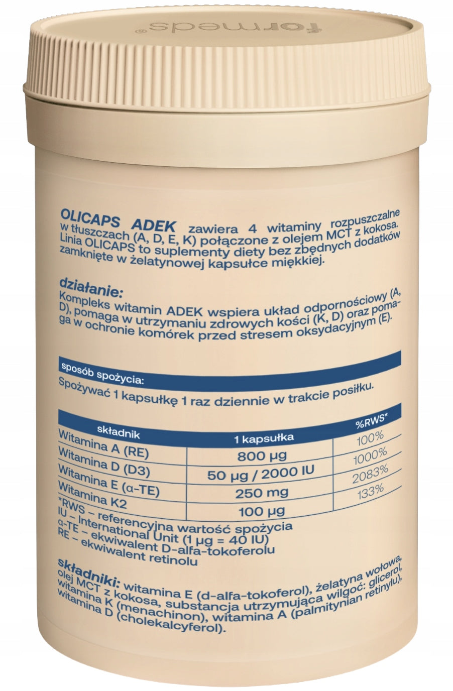 ForMeds OLICAPS ADEK VITAMIN A D3 E K2-MK7 60caps Manufacturer code 5903148623757
