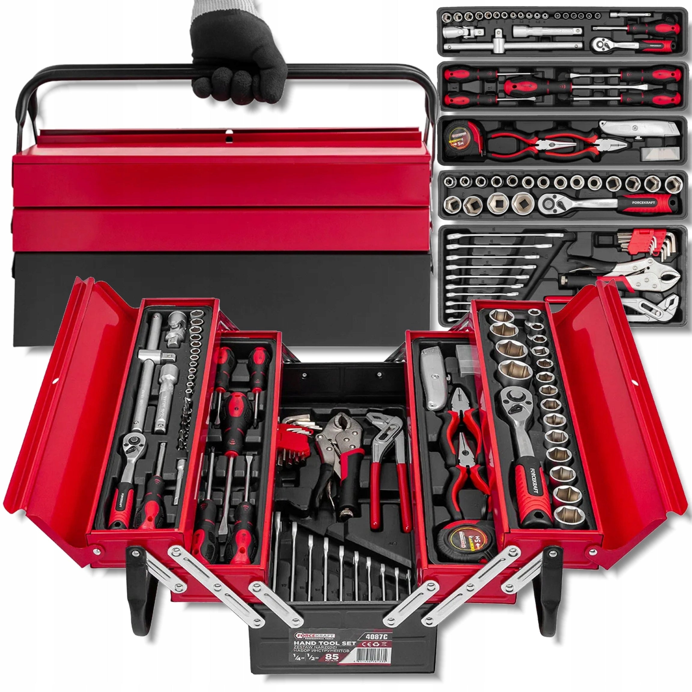 Forcekraft metal tool box with 85 element tool equipment.