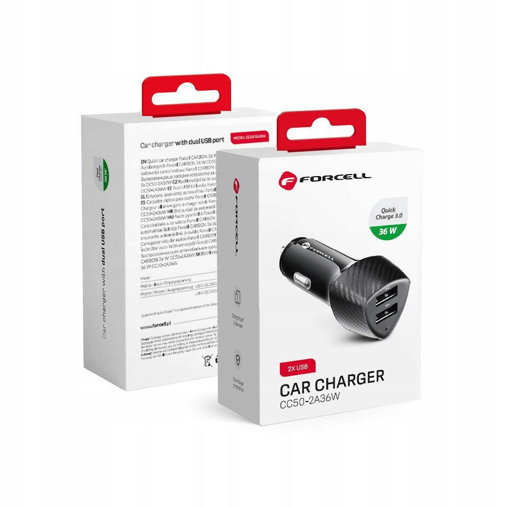 Forcell Carbon Car Charger Usb Qc 3.0 18W + Usb Qc 3.0 18W