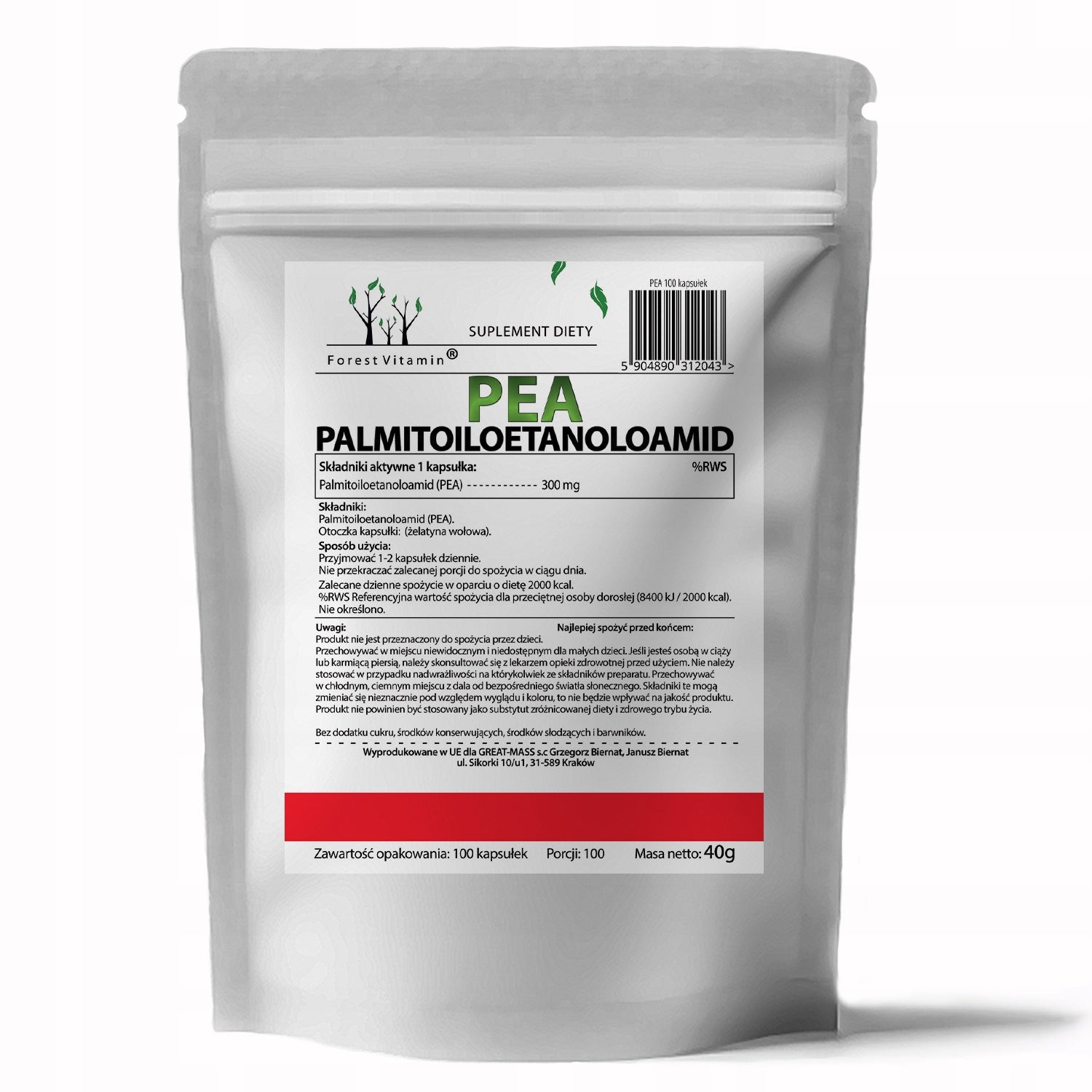 Forest Vitamin - PALMITOILOETHANOLAMIDE 300mg 100caps PEA NERVOUS SYSTEM Brand Forest Vitamin
