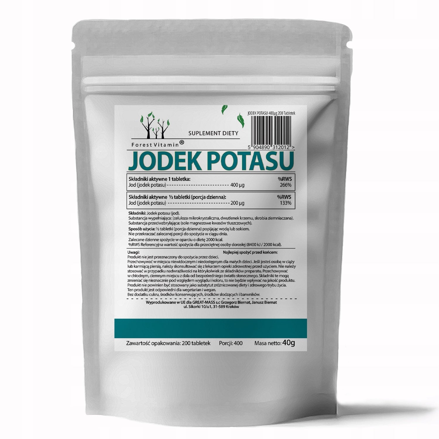 Forest Vitamin Potassium iodide 400mcg 200tabs THYROID T4 THYROID HORMONE IODINE Brand Forest Vitamin