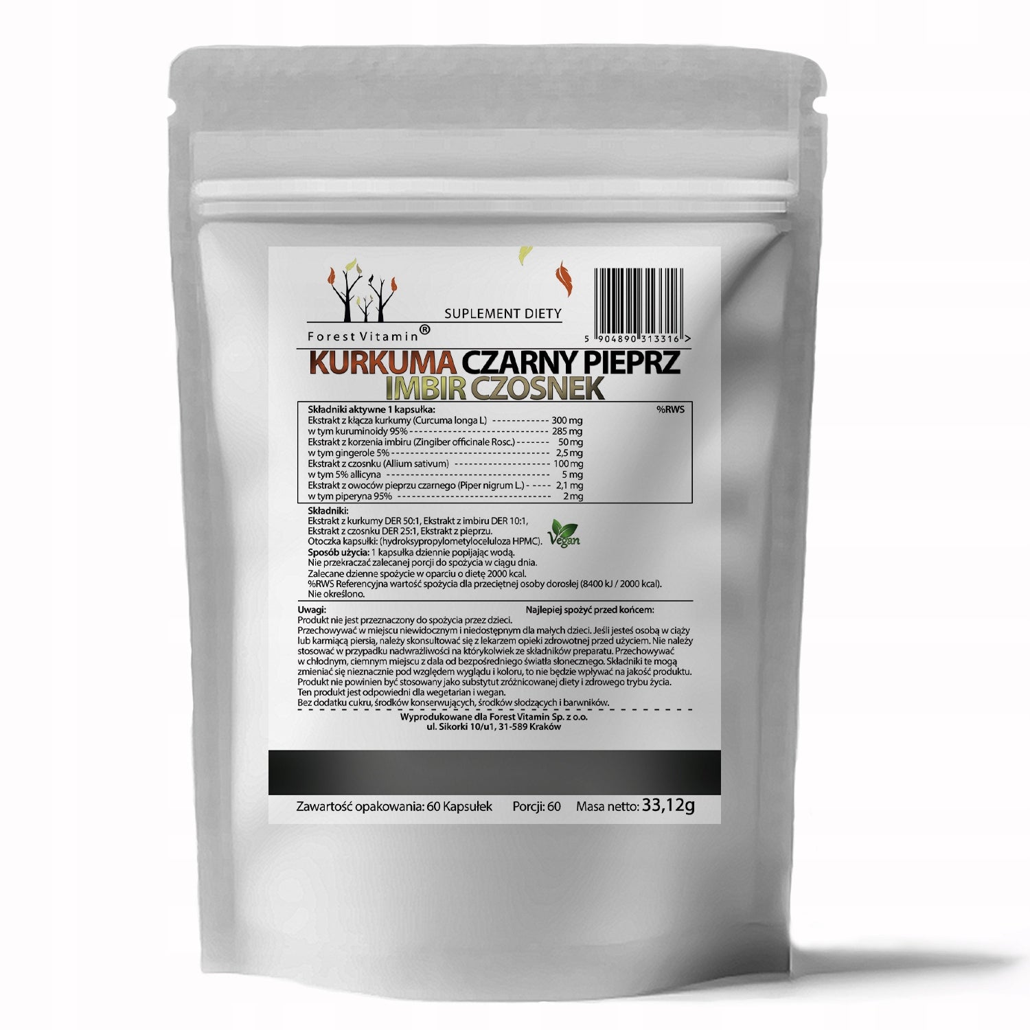 Forest Vitamin Turmeric Ginger Garlic BLACK PEPPER EXTRACT RESISTANCE 60caps Brand Forest Vitamin