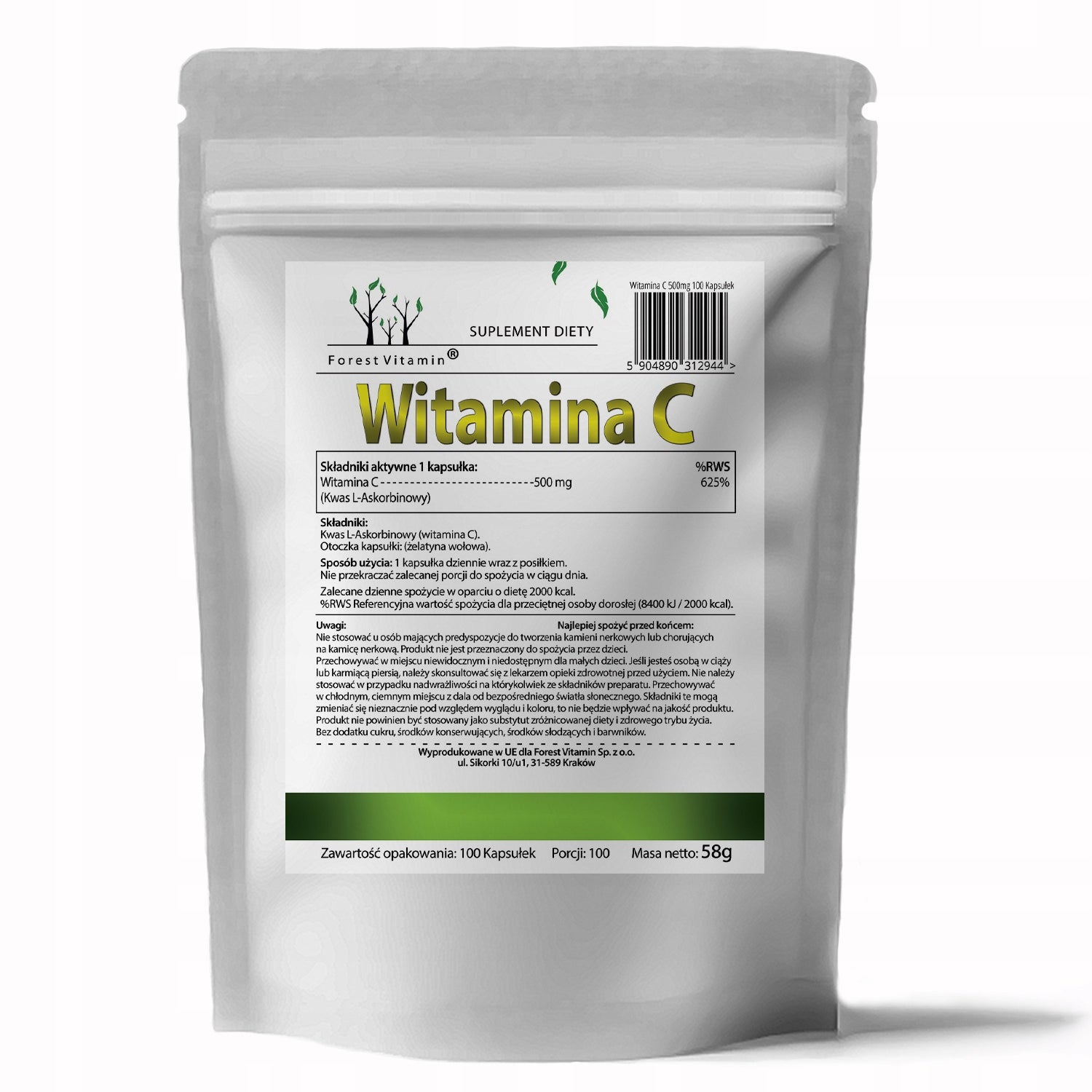 Forest Vitamin - Vitamin C 500mg 100 capsules Name Vitamin C Ascorbic
