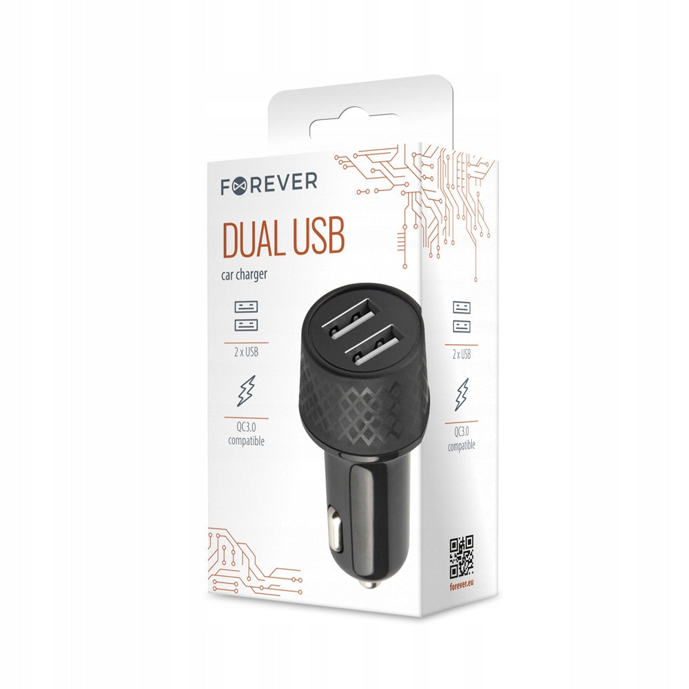 Forever car charger 2 ports USB-A QC 3.0 LA-03 black 3A 12W Manufacturer code GSM113210
