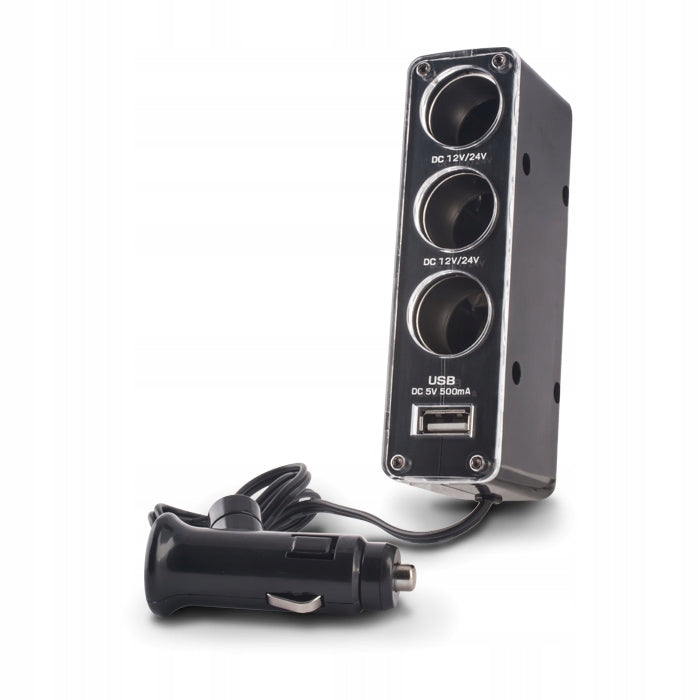 Kfz-Ladestecker Forever 3 in 1 mit USB-Anschluss und drei 12V-Anschlüssen 