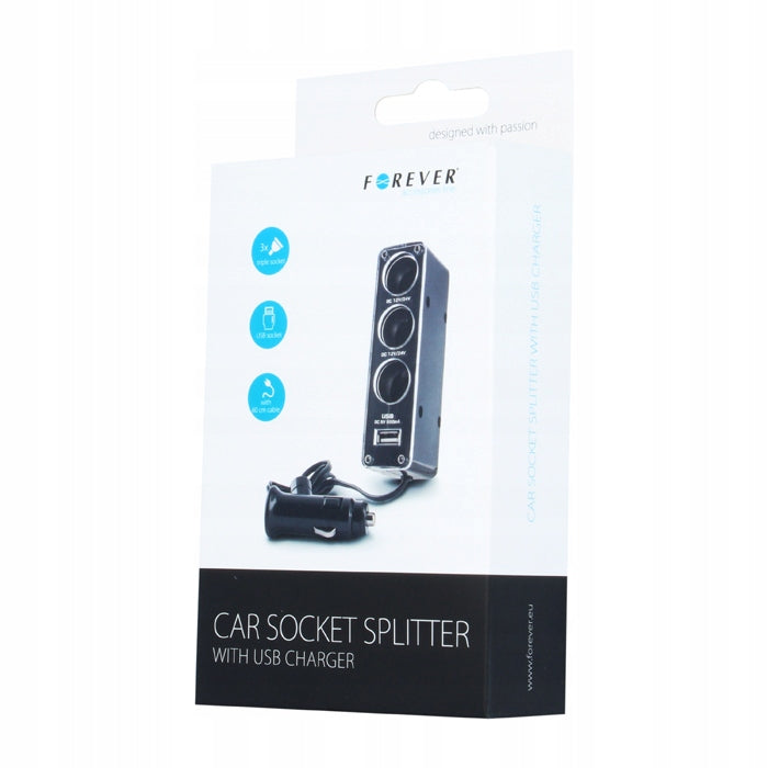 Kfz-Ladestecker Forever 3 in 1 mit USB-Anschluss und drei 12V-Anschlüssen 