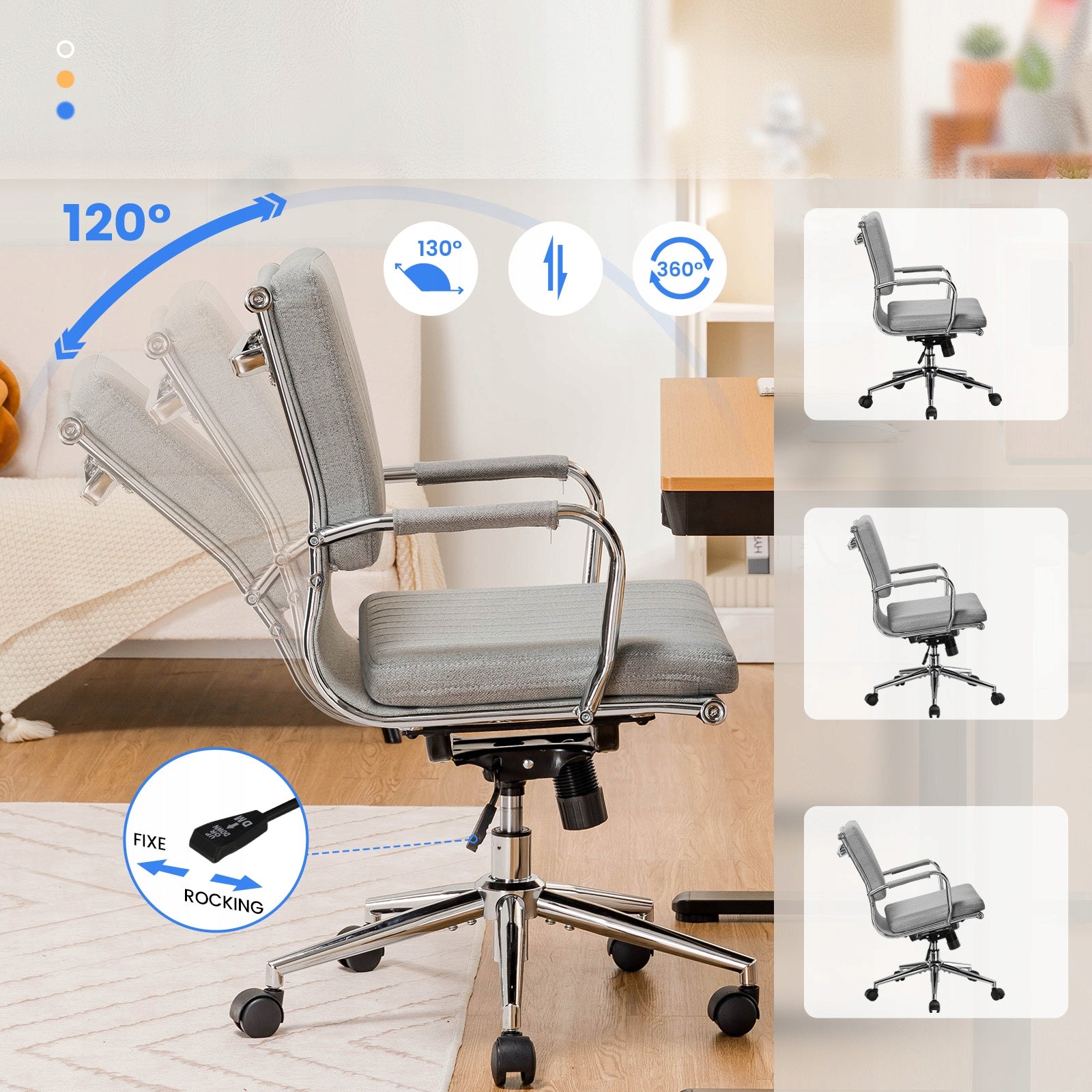Fotel Biurowy, Ergonomiczne Krzesło Biurowe z Weluru z Regulacją Wysokości EAN (GTIN) 4255764501089
