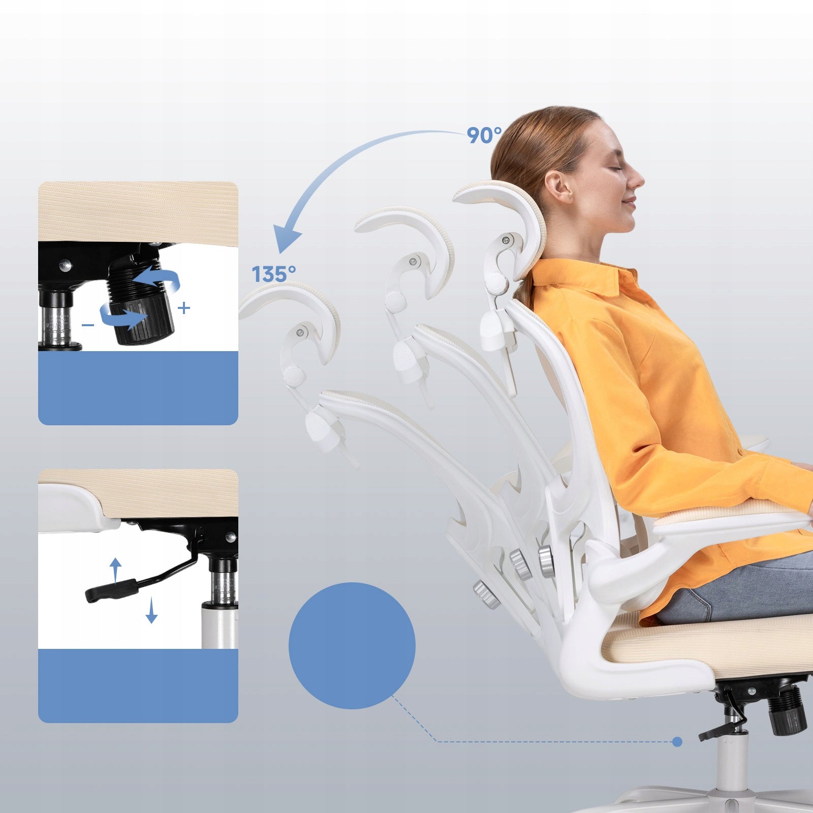 Fotel Biurowy Krzesło Obrotowe Ergonomiczne z Regulowanym Zagłówkiem Beżowy EAN (GTIN) 4255764507647