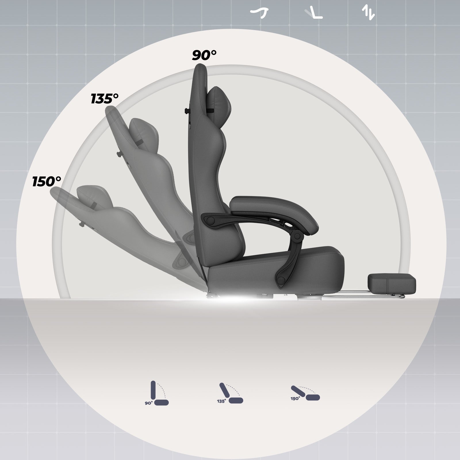 Fotel Gamingowy OBROTOWY 360° Sprężynowe Siedzenie 160° Odchyl 8H Bez Bólu Furniture width 55 cm