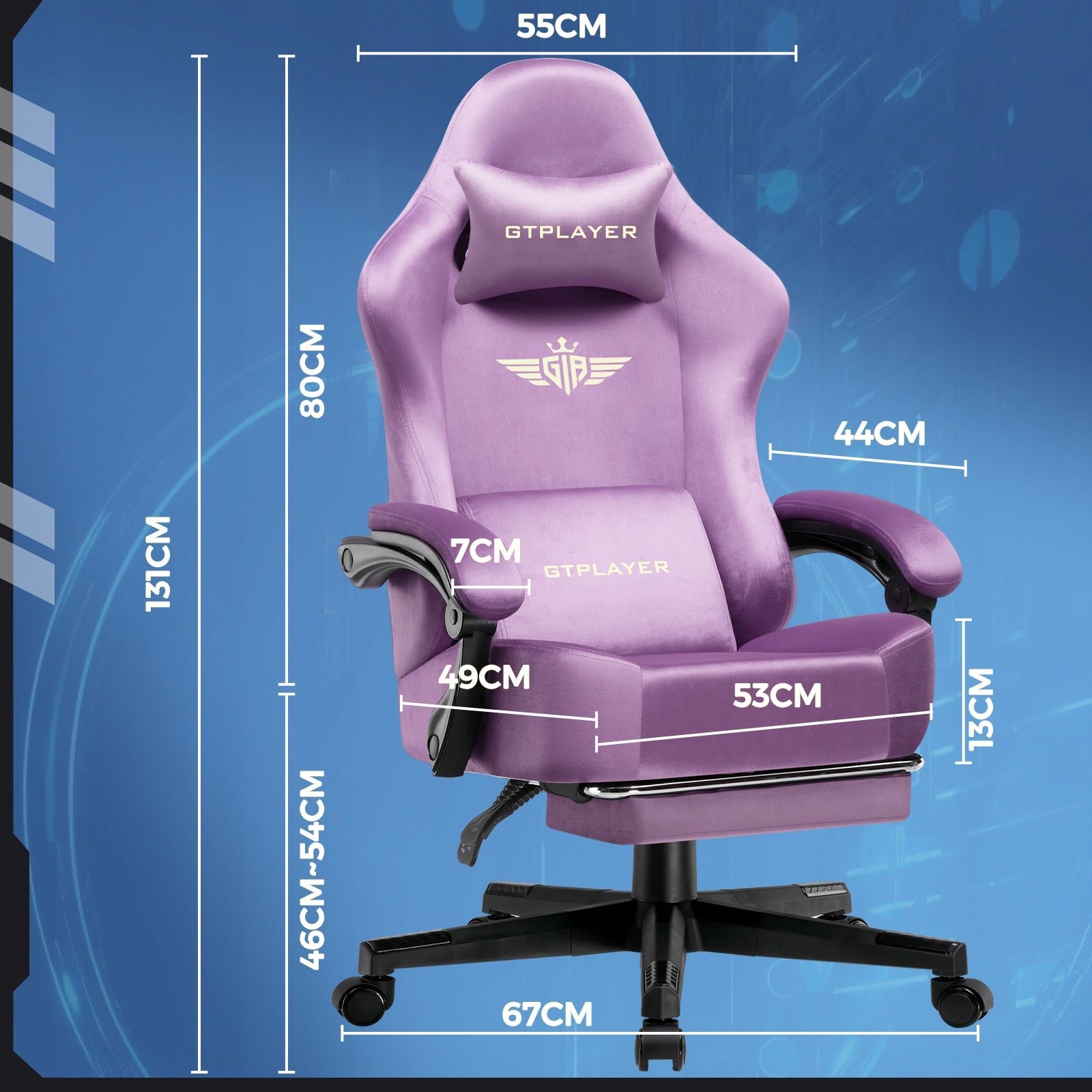 Fotel Gamingowy OBROTOWY 360° Sprężynowe Siedzenie 160° Odchyl 8H Bez Bólu Manufacturer code GT829-VLTSP