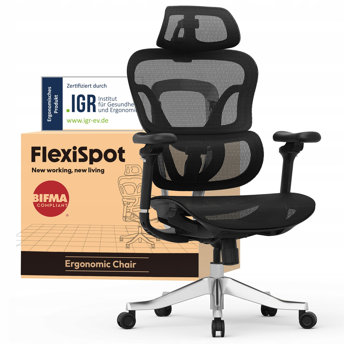 Fotel biurowy ergonomiczny Flexispot Ergox MAX udźwig do 300kg zagłówek 4D