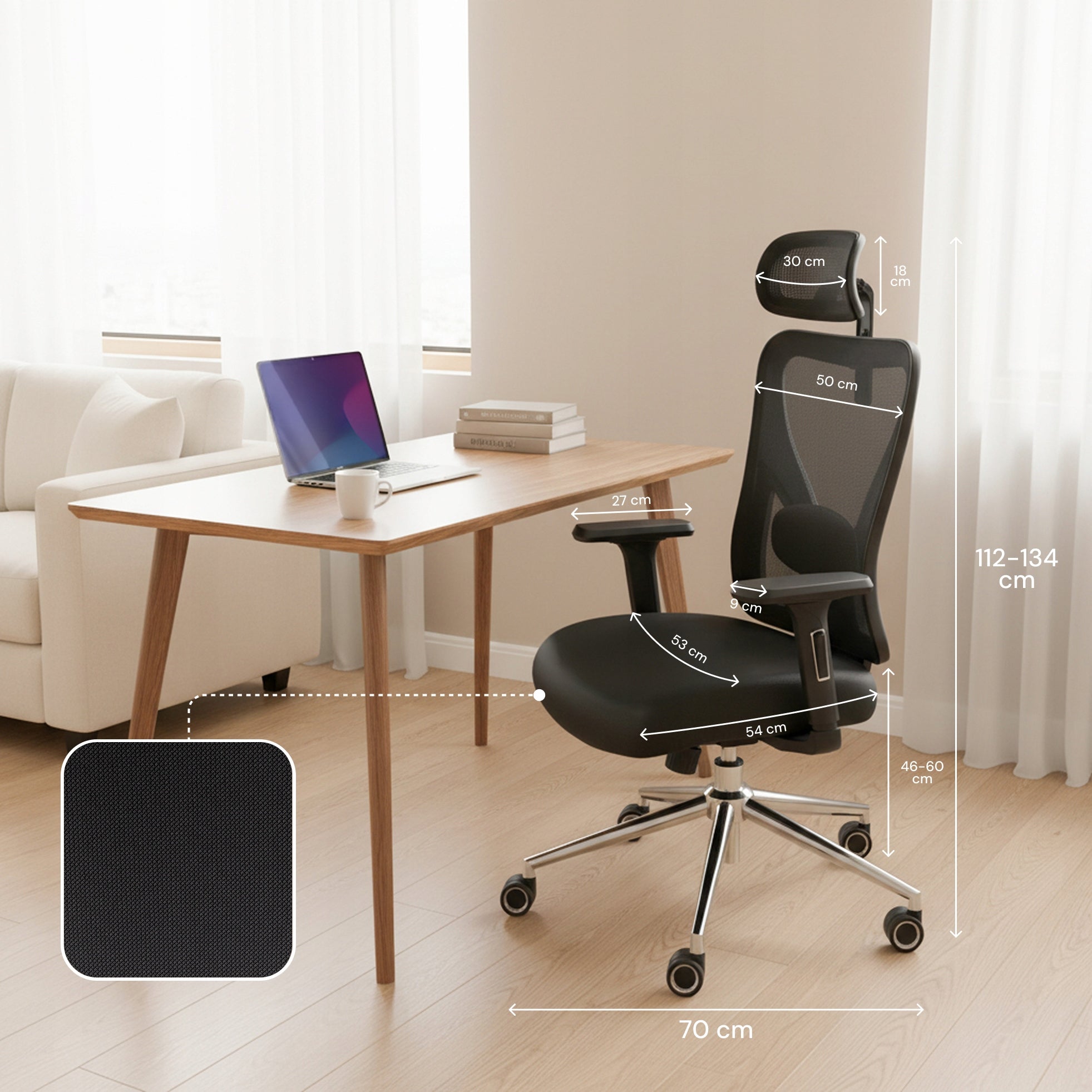 Fotel biurowy krzesło biurowe ergonomiczne obrotowe czarne zagłówek Alpha Packaging status original