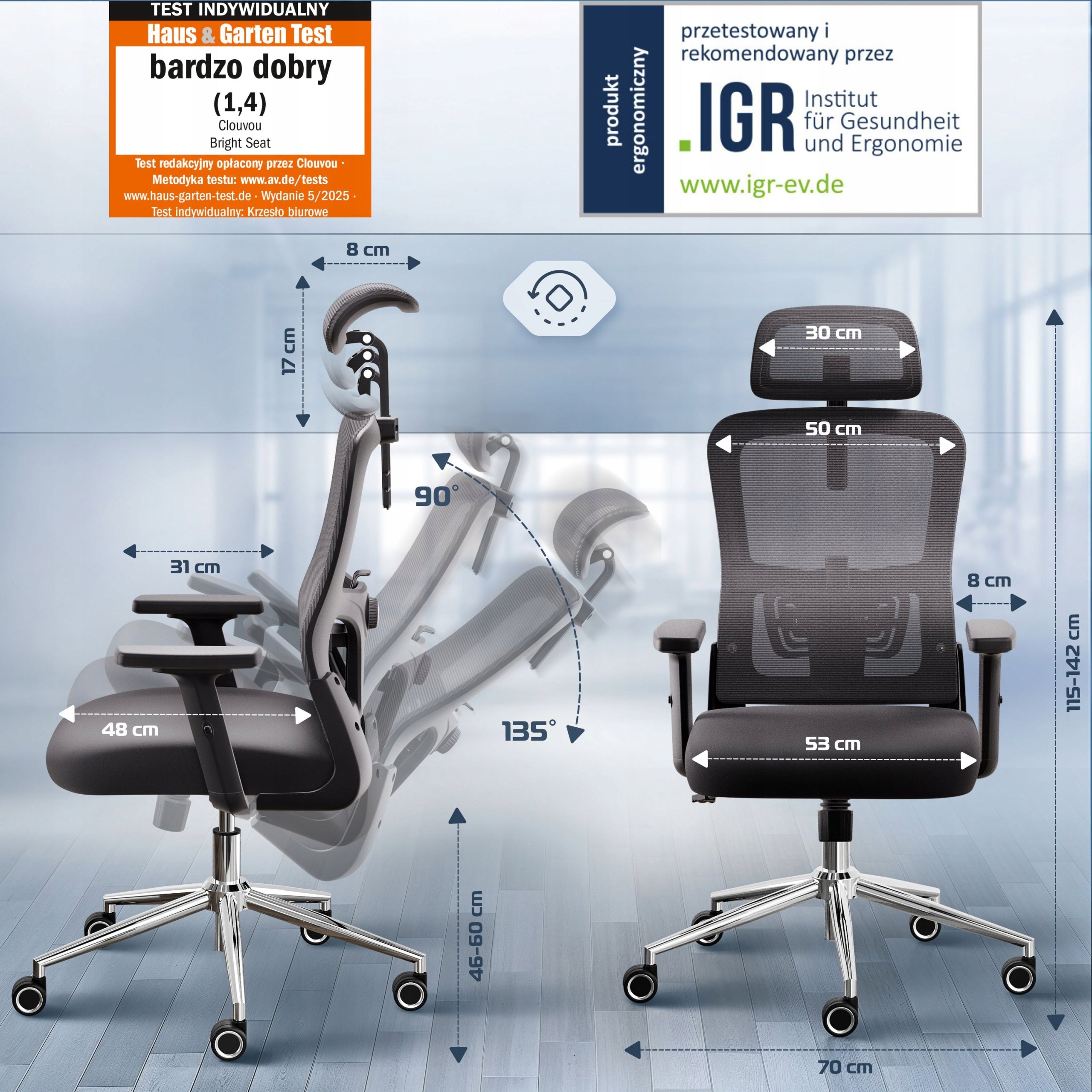 Fotel biurowy krzesło biurowe ergonomiczne obrotowe oparcie 2D BrightSeat Packaging status original