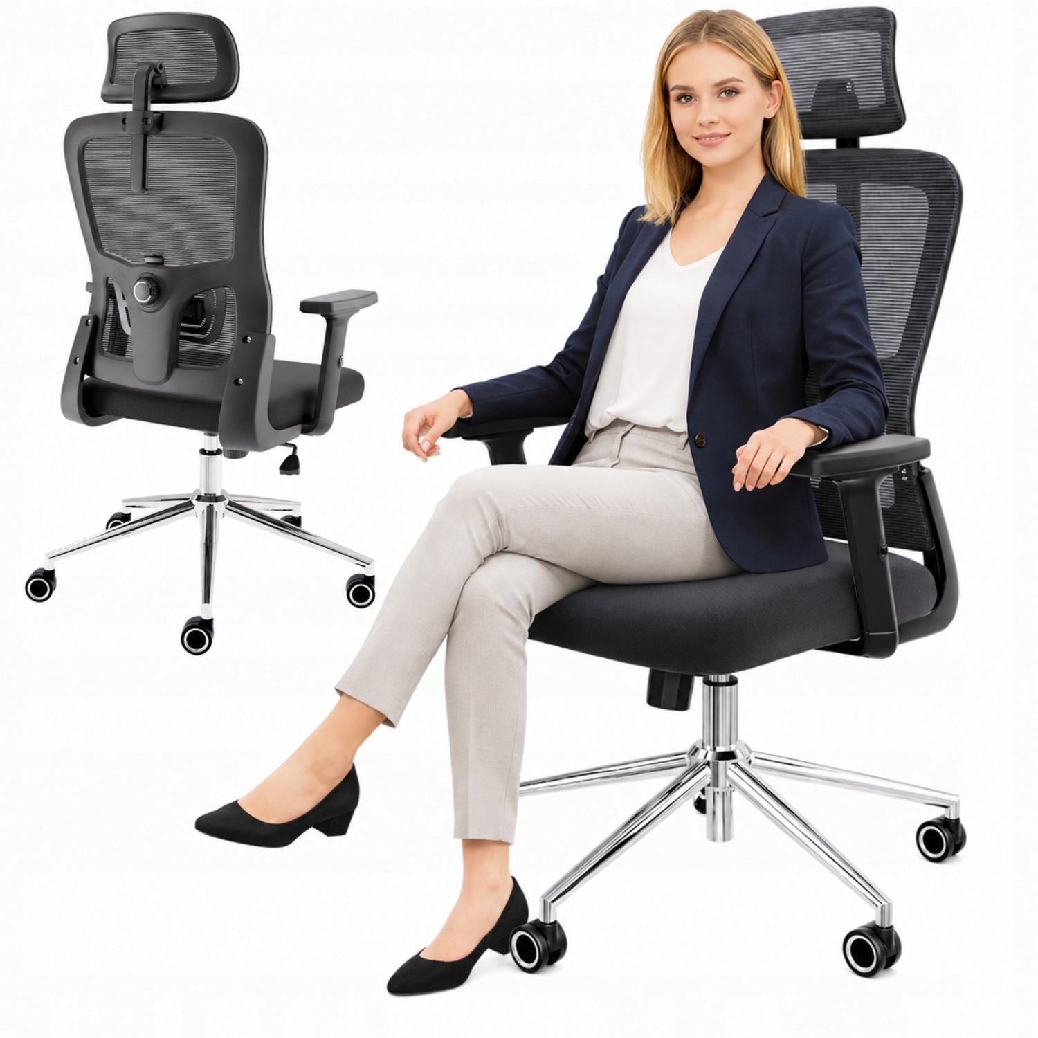 Fotel biurowy krzesło biurowe ergonomiczne obrotowe oparcie 2D BrightSeat