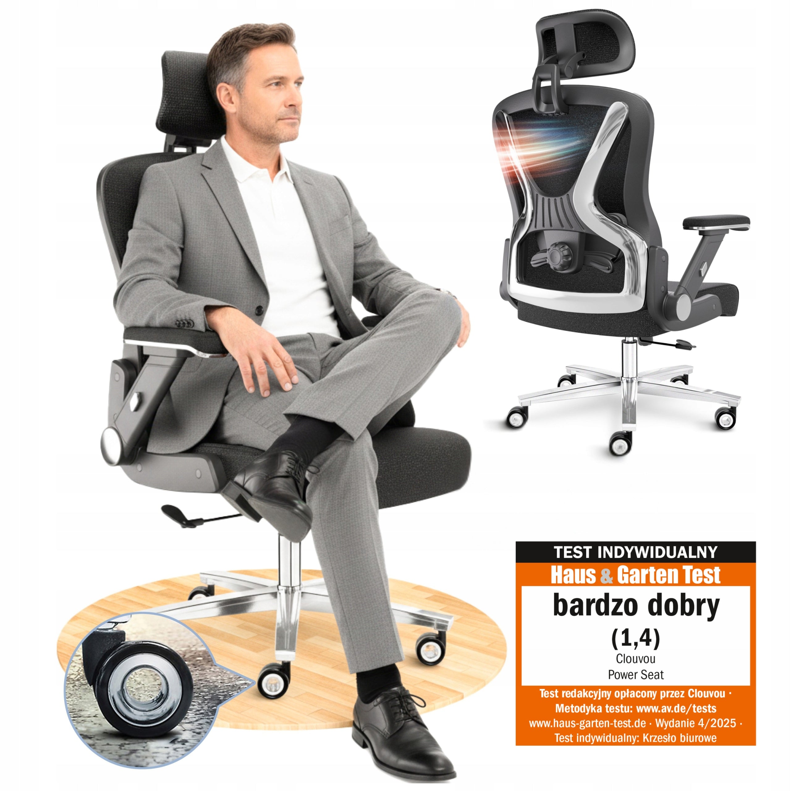 Fotel biurowy krzesło biurowe ergonomiczne obrotowe zagłówek 5D PowerSeat