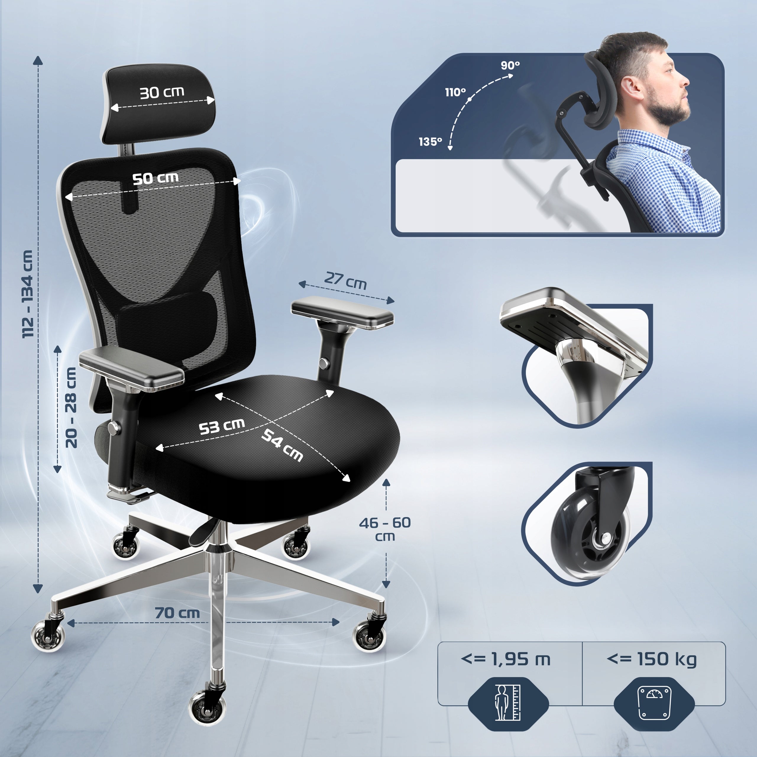 Fotel biurowy krzesło biurowe ergonomiczne podłokietniki 4D CleverSeat Manufacturer code C_CS_BLK