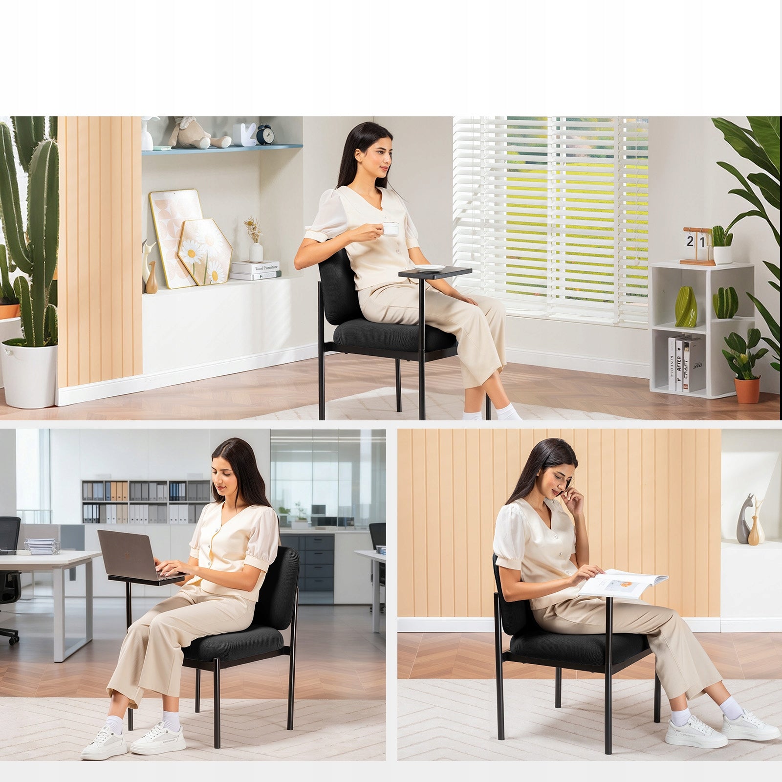 Fotel biurowy z małym stolikiem, stylowy design,czarna tkanina Medical device no