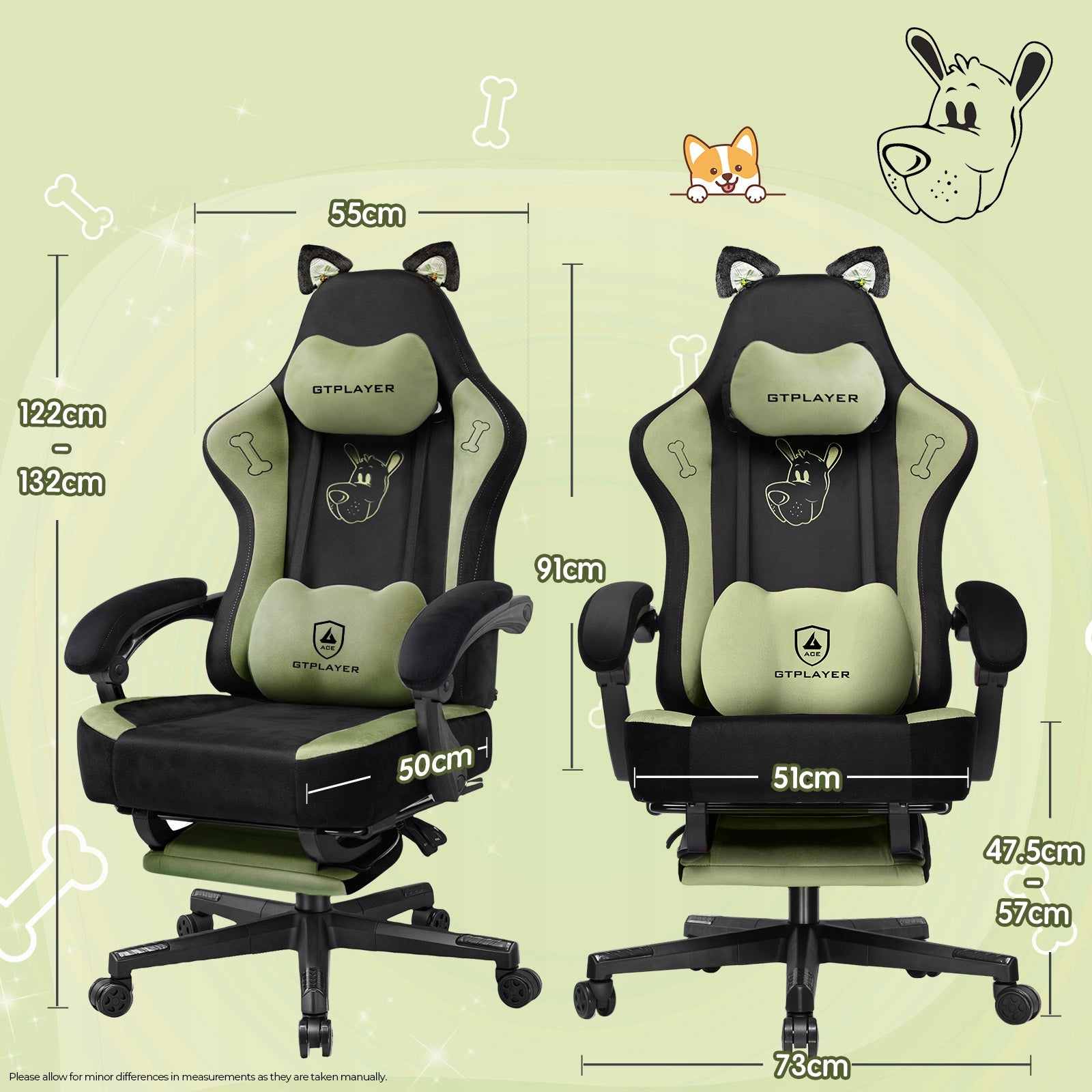 Fotel biurowy z uszami kota, Gamingowy ergonomiczny z podnóżkiem- Velvet Furniture height 132 cm