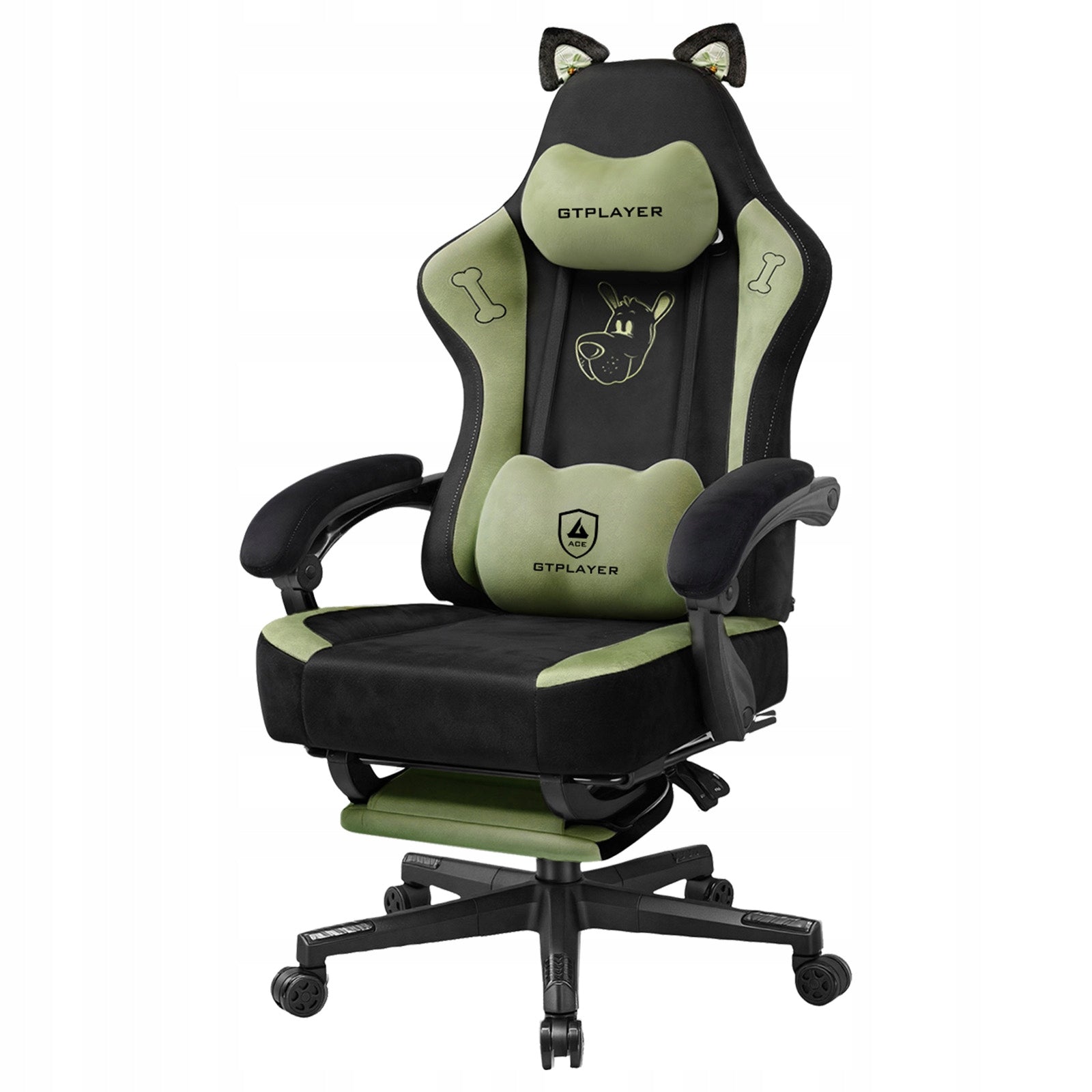 Fotel biurowy z uszami kota, Gamingowy ergonomiczny z podnóżkiem- Velvet
