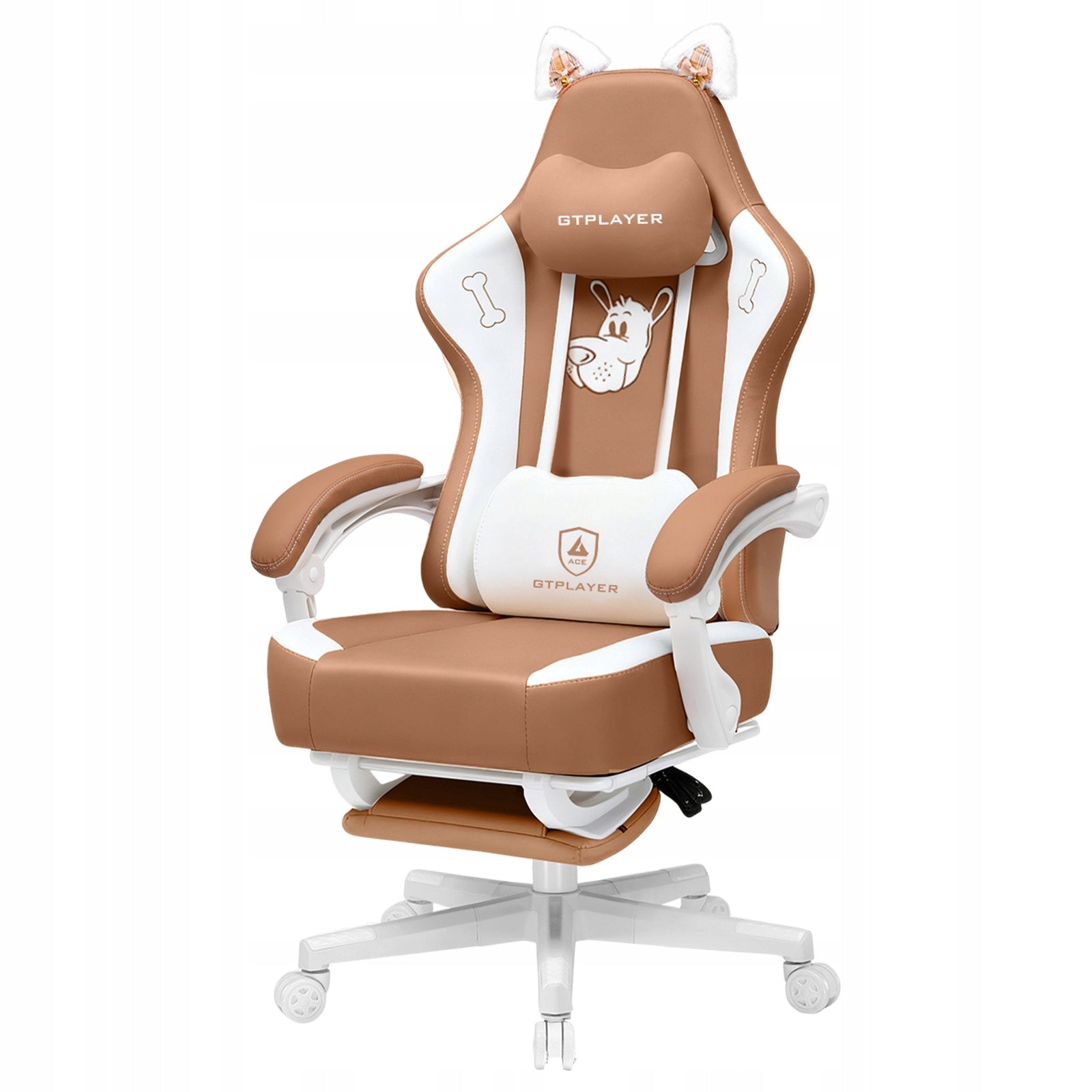 Fotel biurowy z uszami kota, Gamingowy ergonomiczny z podnóżkiem